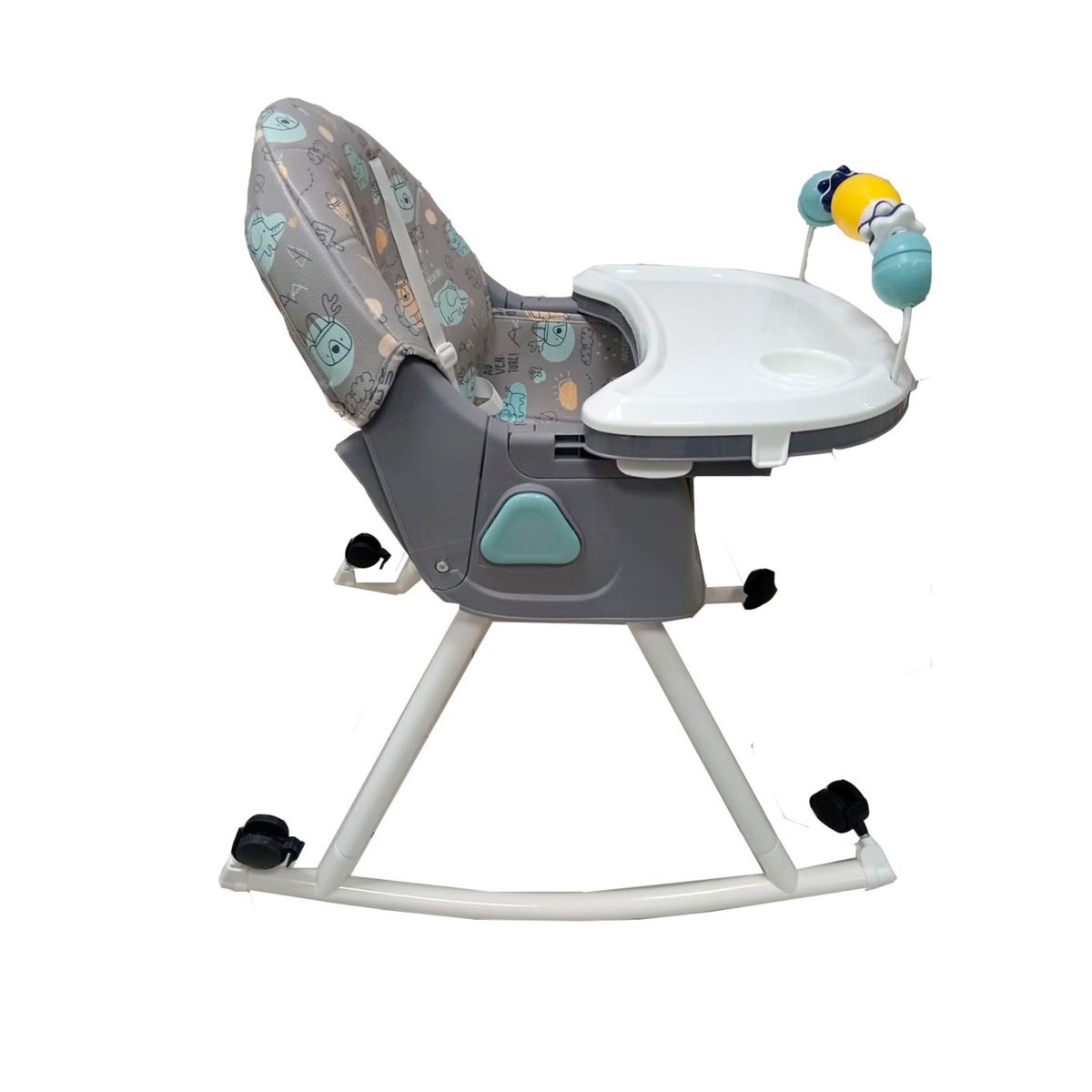 EBABY - Silla de comer Dali con Mecedora y Ruedas GRIS + platito