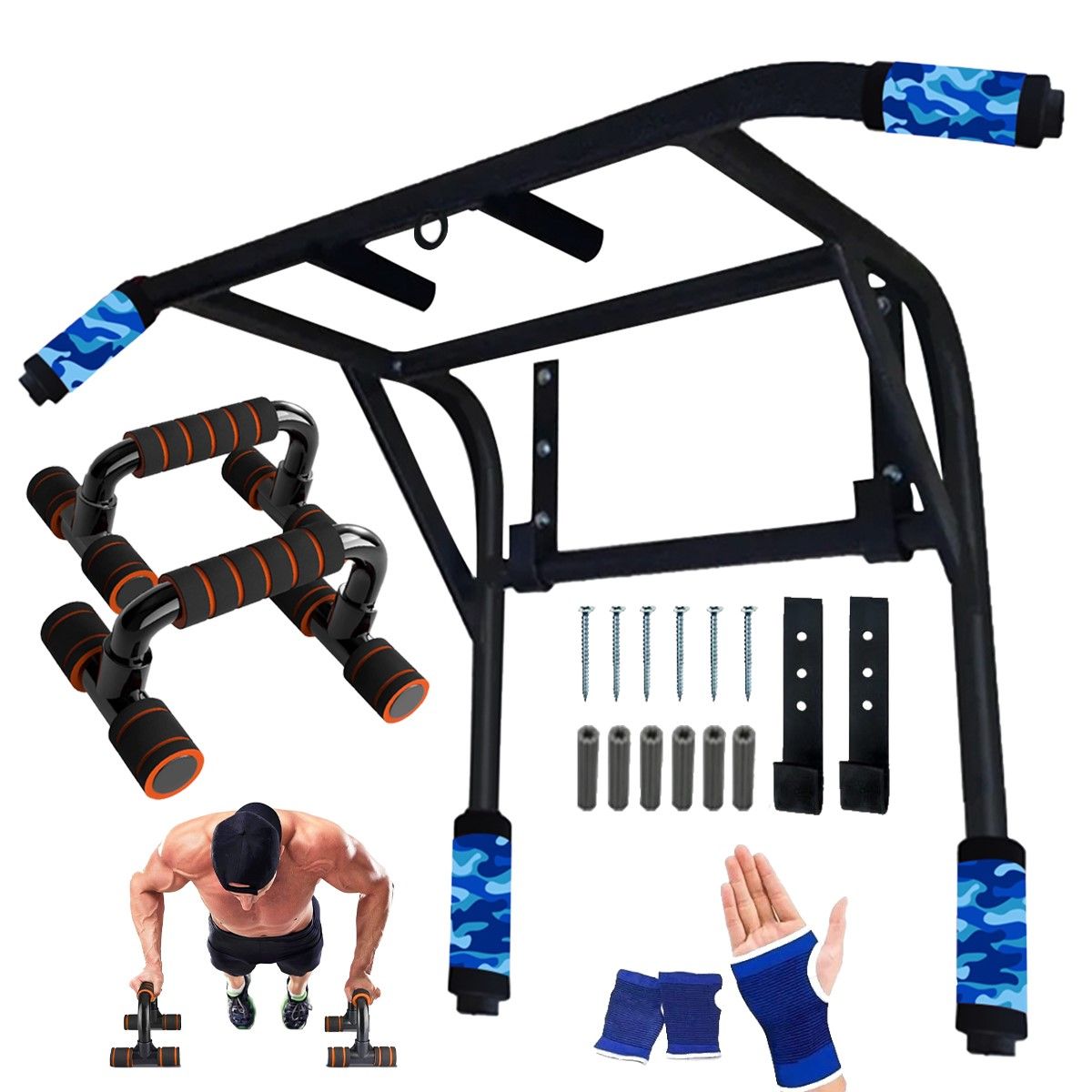 HOLGU - Barra Calistenia 2 en 1 Dominadas + Push Up + Guantes