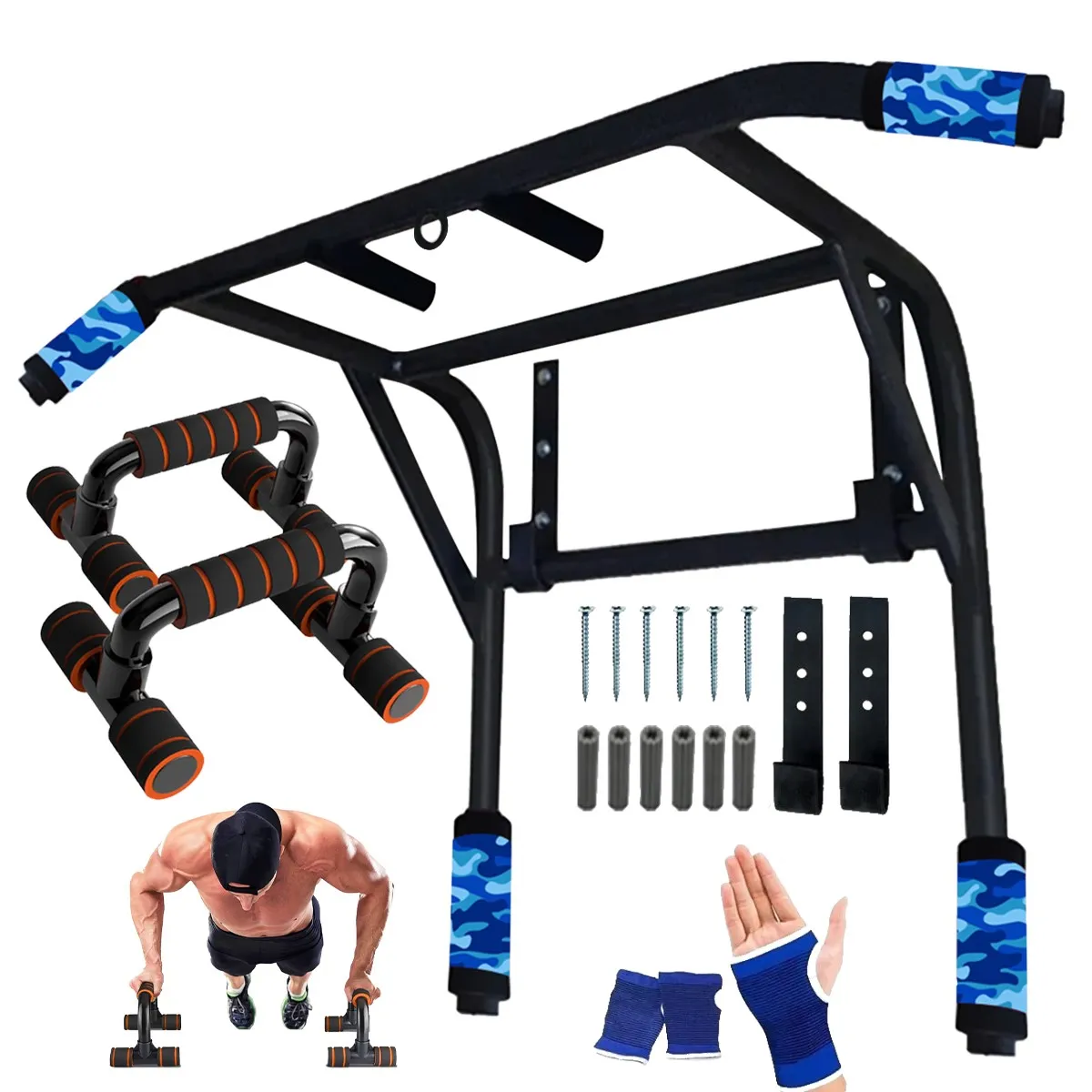 HOLGU - Barra Calistenia 2 en 1 Dominadas + Push Up + Guantes