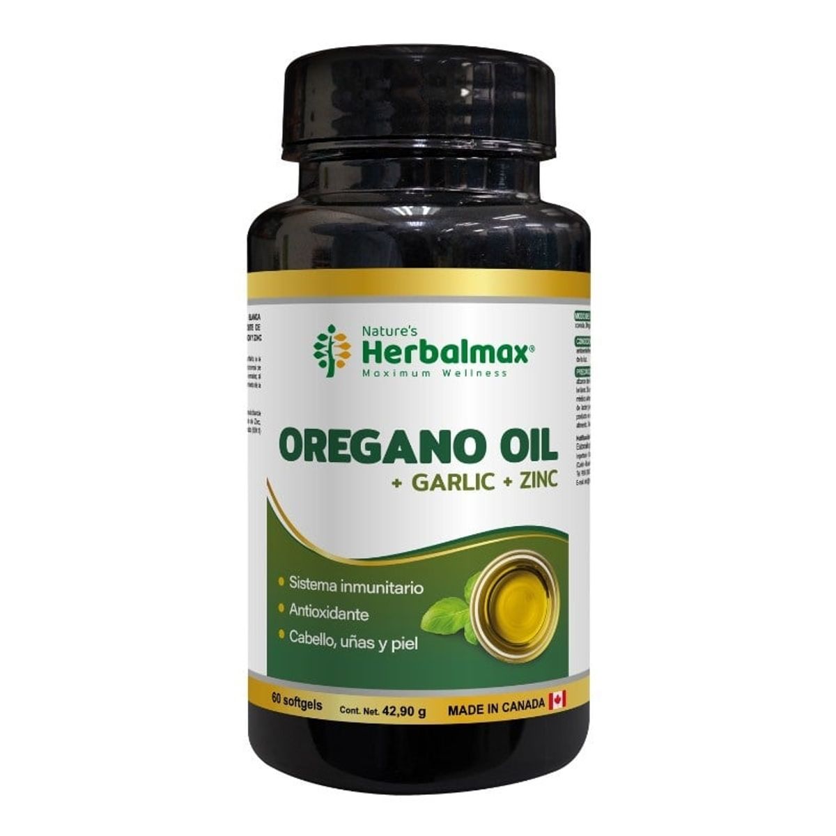 GENERICO - Oregano Oil + Garlic + Zinc Natures Herbalmax 715 mg 60 Capsulas