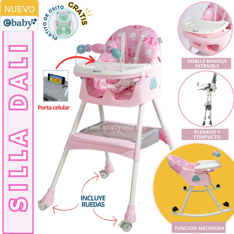 EBABY - Silla de comer Dali con Mecedora + platito gratis