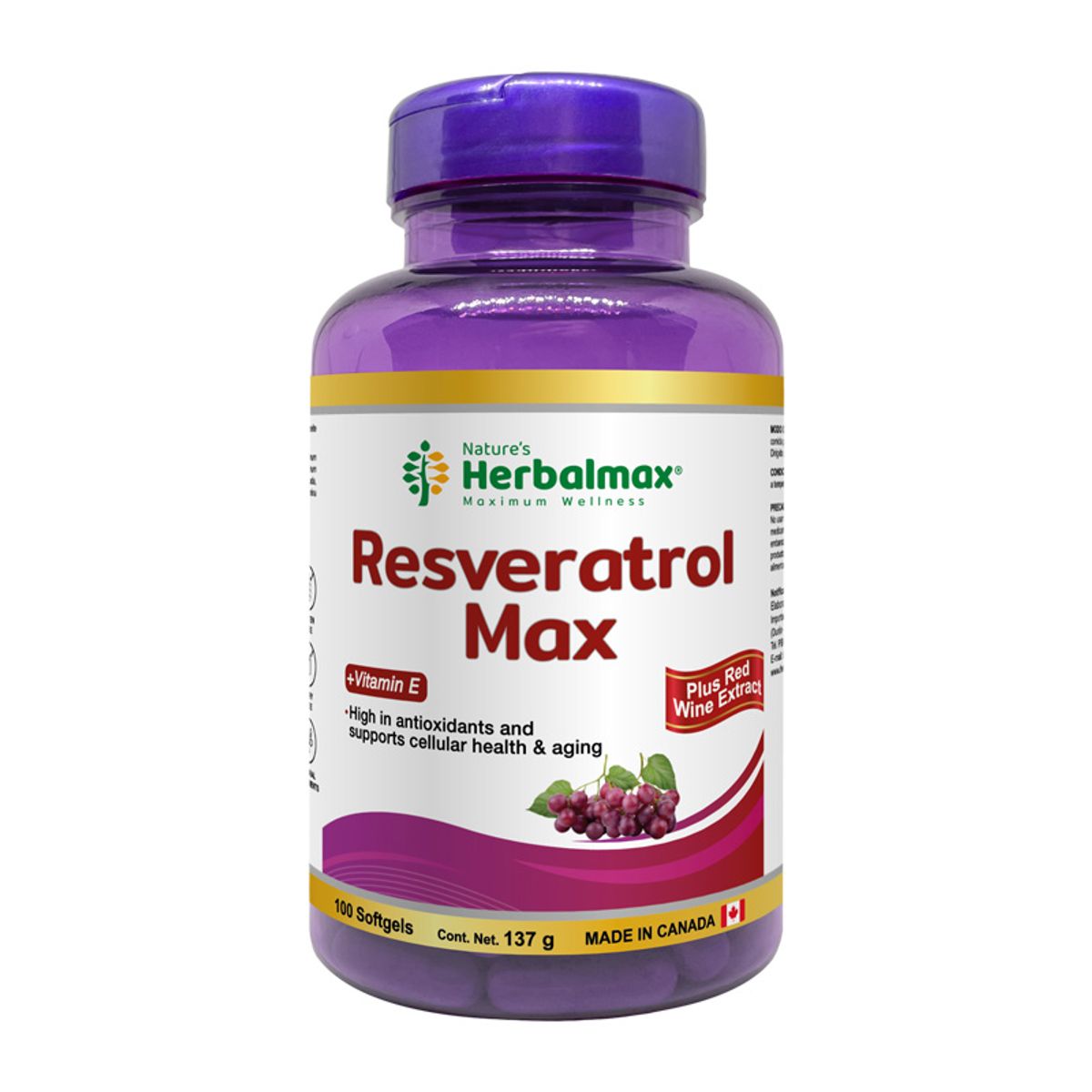 GENERICO - Resveratrol Max 1370mg Herbalmax Soporte Celular 100 Softgel