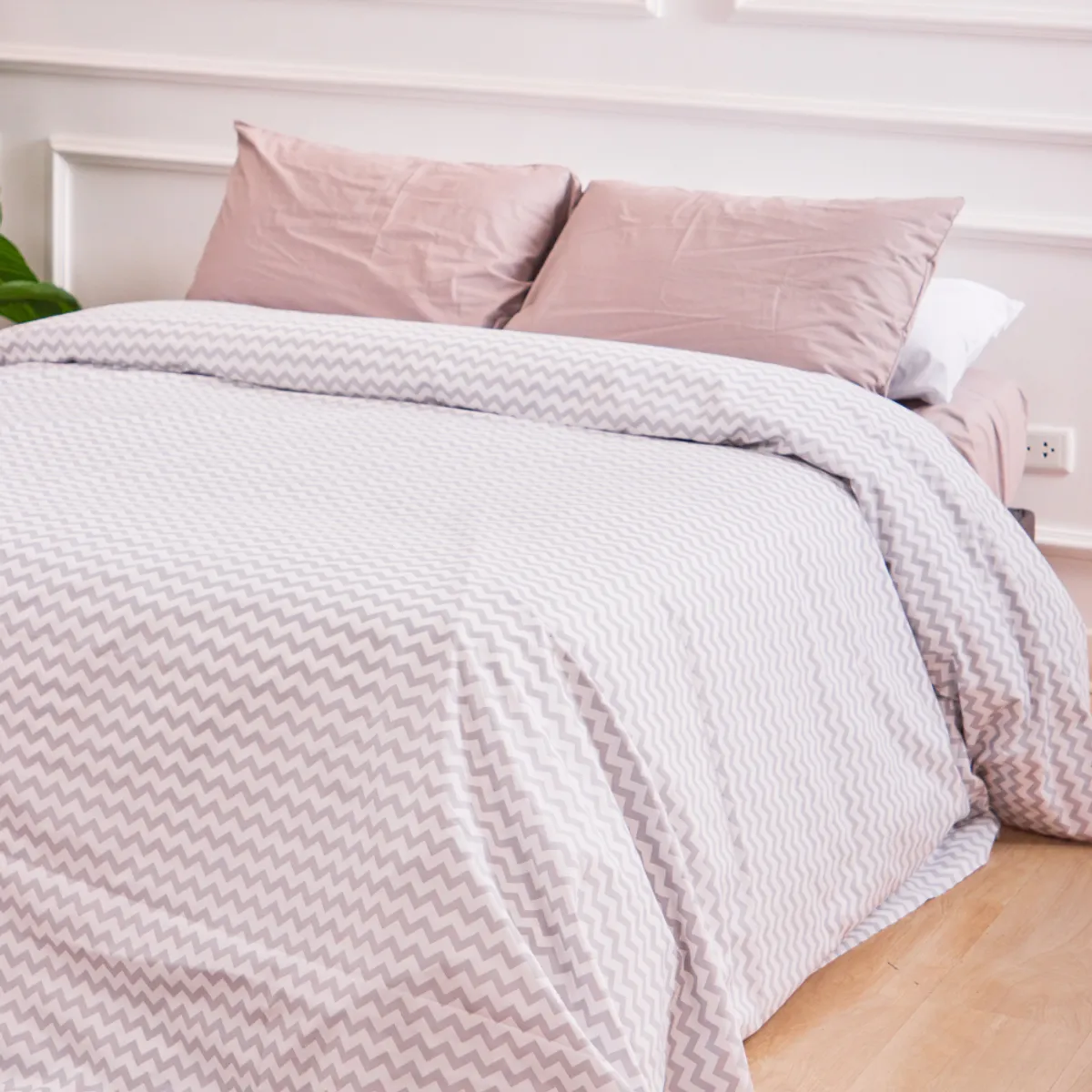 SUIT THE BED - Funda de edredón o plumón de algodón - zigzag plomo 2 plazas