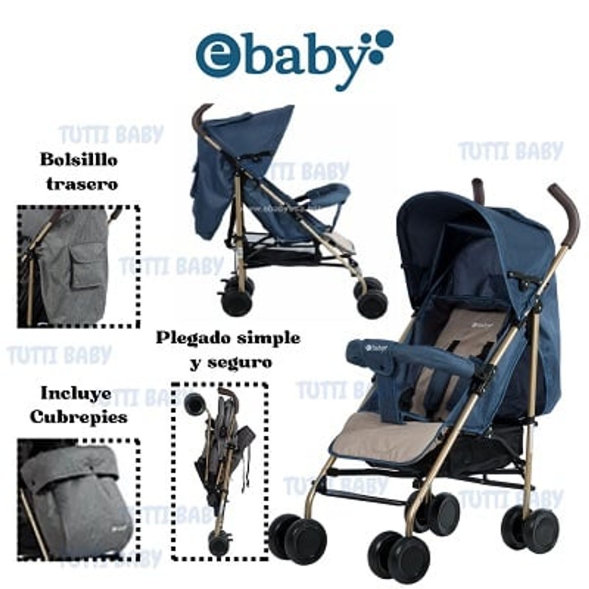 EBABY - COCHE BASTON EBABY TRAVIS- AZUL