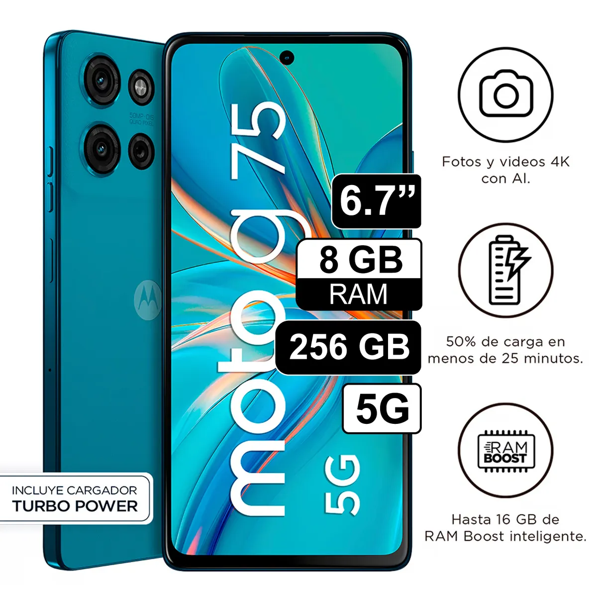 MOTOROLA - Celular Libre Motorola Moto G75 6,7 Pulg 256GB 8GB RAM Azul