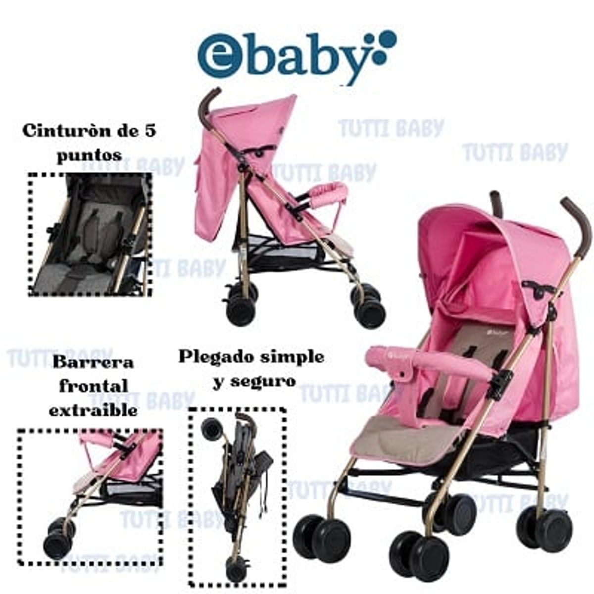EBABY - COCHE BASTON EBABY TRAVIS ROSADO