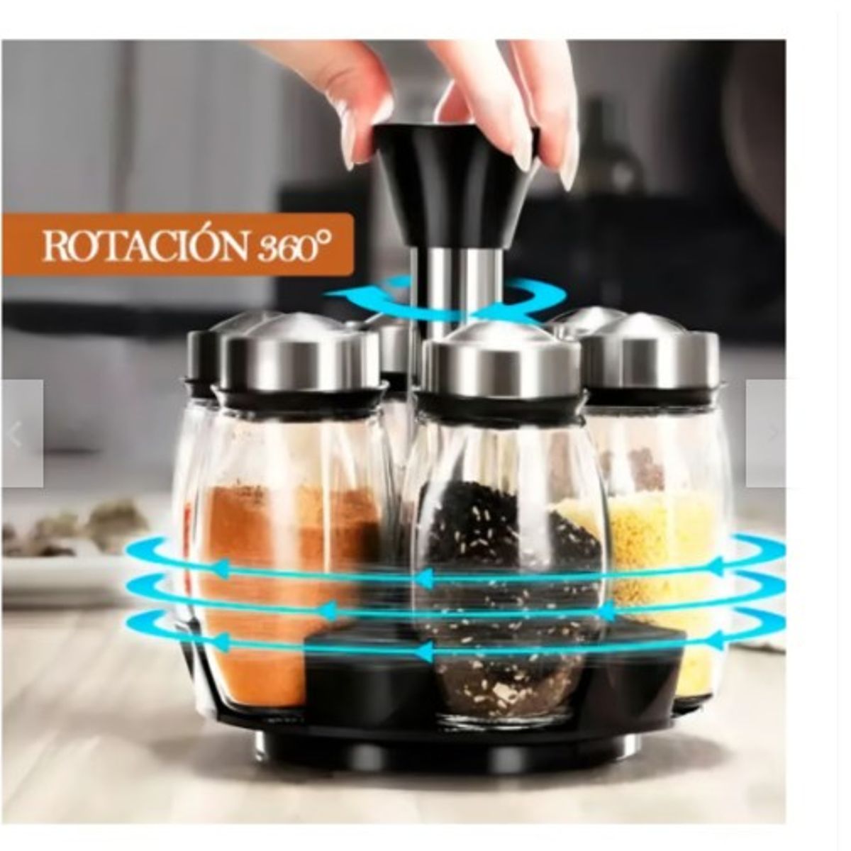 GENERICO - Condimentero Organizador de Especias Giratorio X6 Recipientes