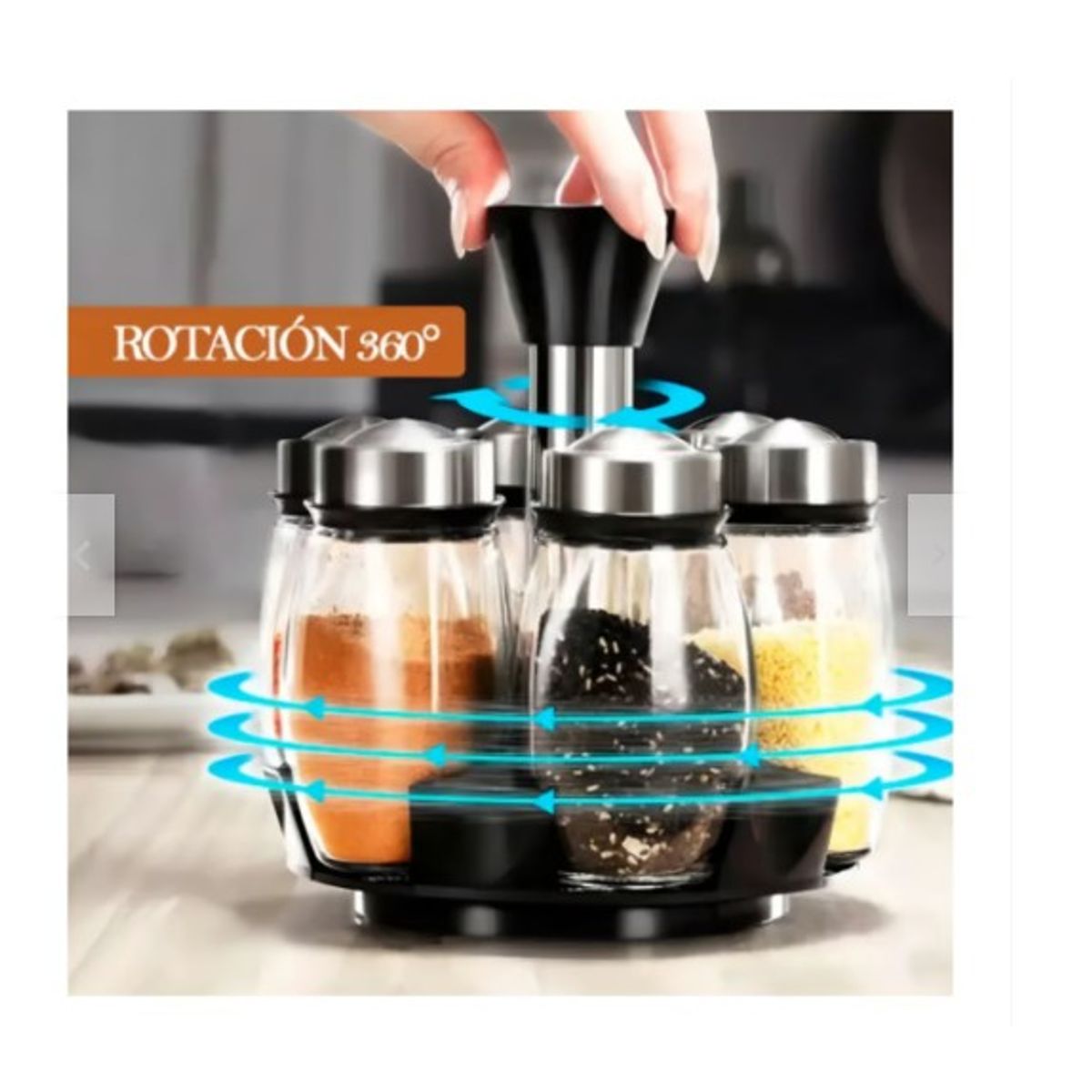 GENERICO - Condimentero Organizador de Especias Giratorio X6 Recipientes