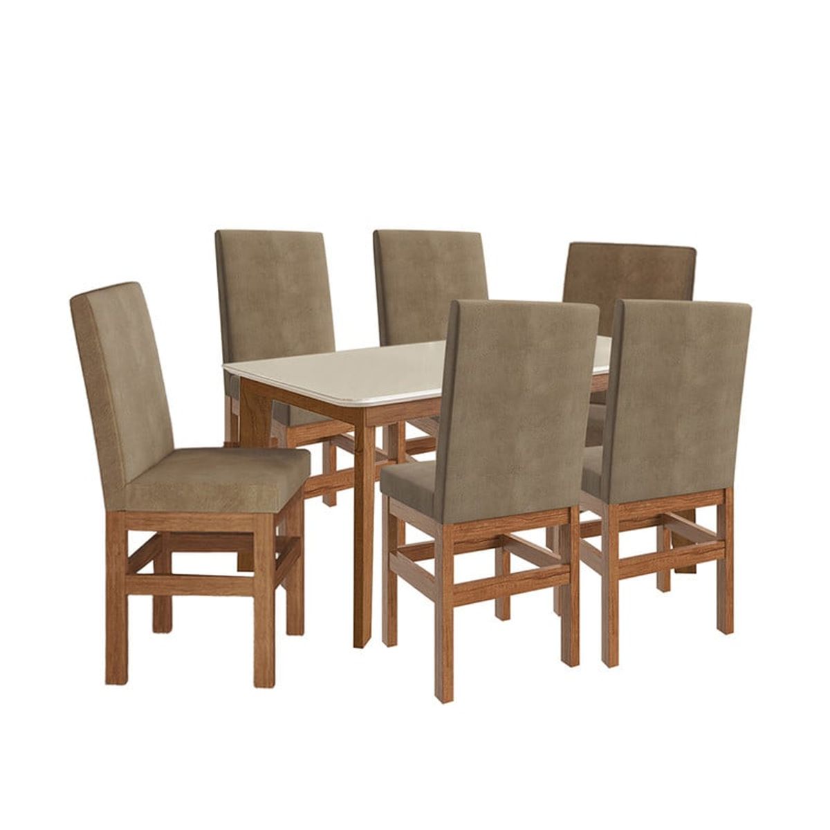 2020 HOME PERU - Juego de Comedor Vidrio 6 Sillas Lujo Madera Marrón - Blanco