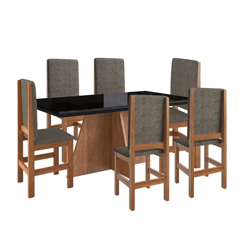 GENERICO - Juego de Comedor 160X090 CanelaNegro 6 Sillas Canela  Linho