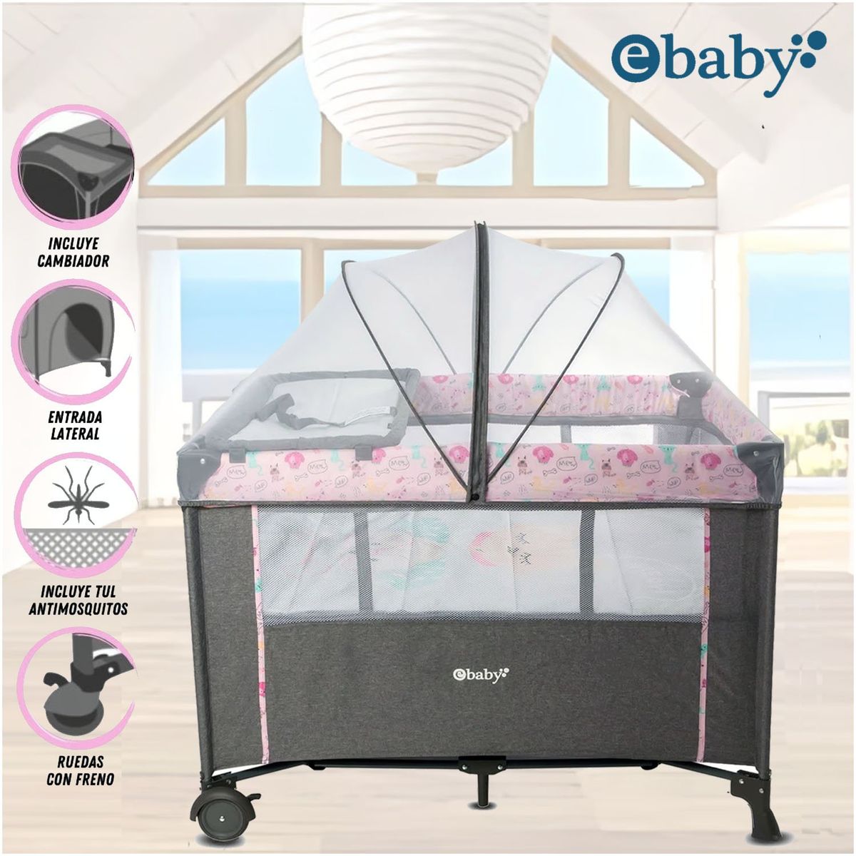 EBABY - Ebaby cuna colecho Nala EB751-1 Rosado Hot