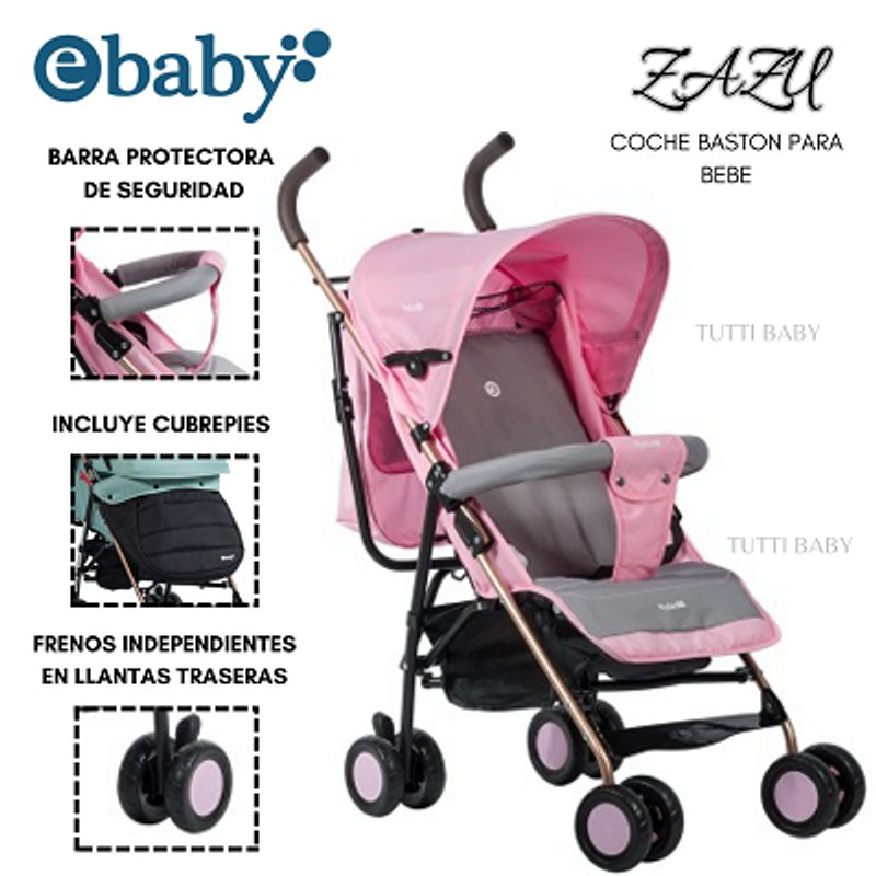 EBABY - COCHE BASTON RECLINABLE ZAZU ROSADO