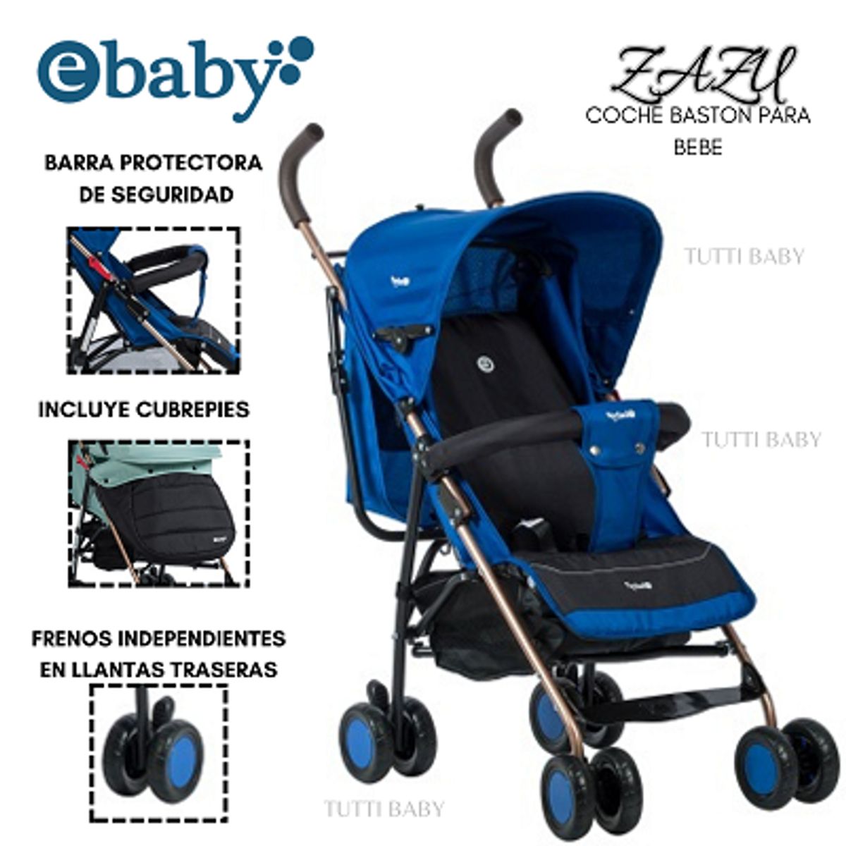 EBABY - COCHE BASTON RECLINABLE ZAZU AZUL
