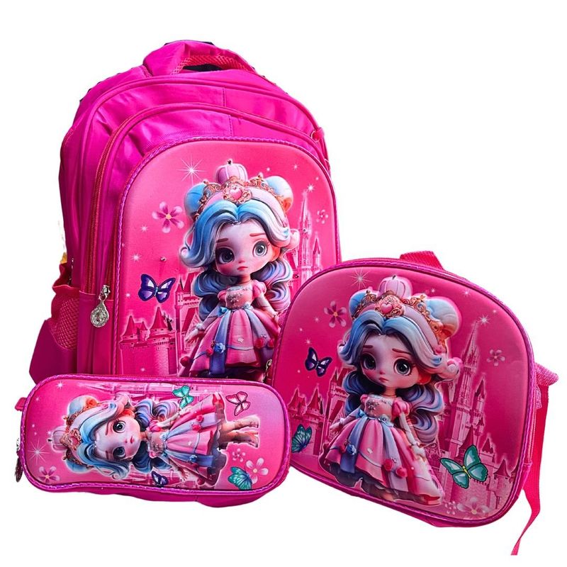 GENERICO - Set Mochila Princesa 3d Lonchera Estuche Con Relieve Y Luces