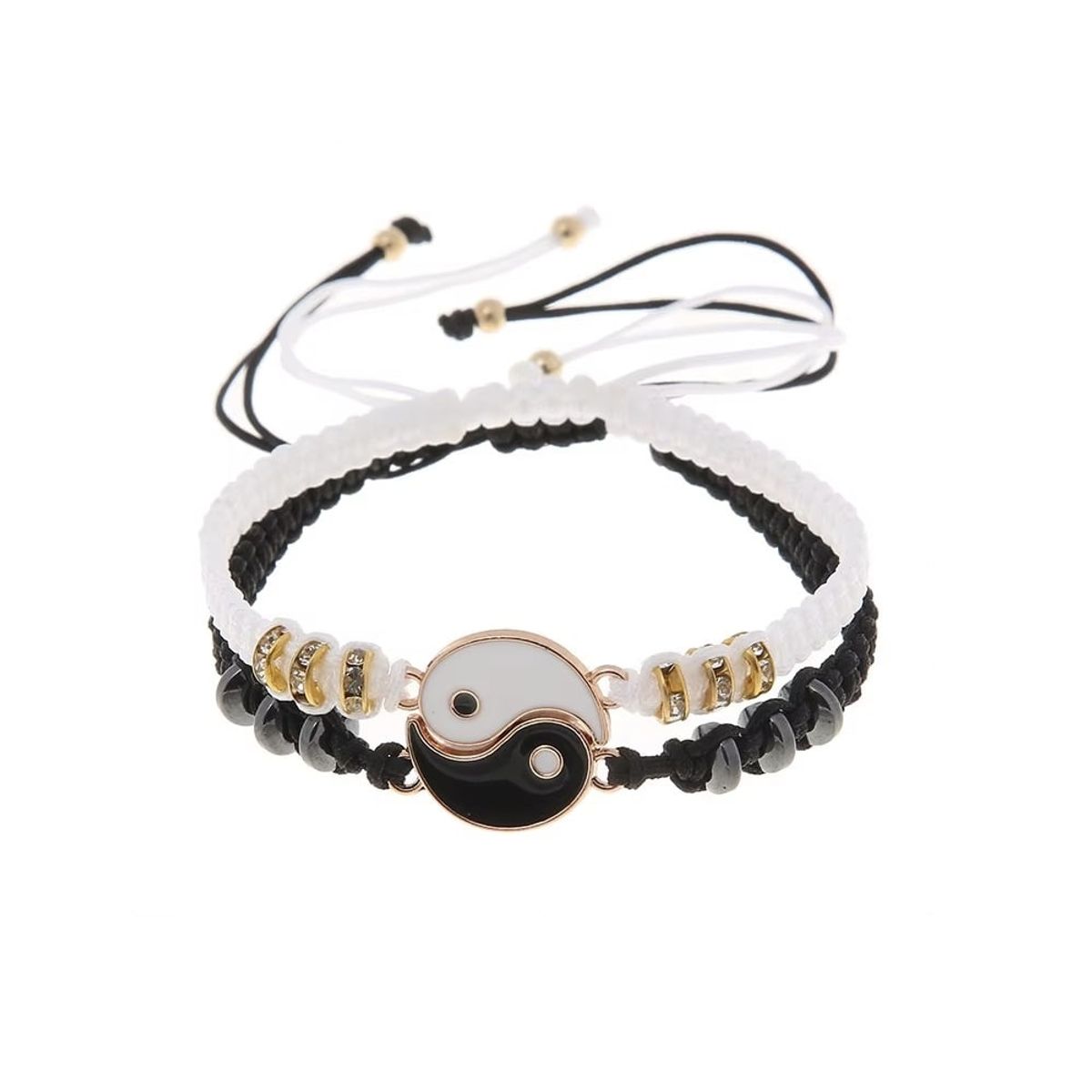 OEM - Pulsera 2 en 1 Ying Yang para parejas amigos Blanco-Dorado Negro