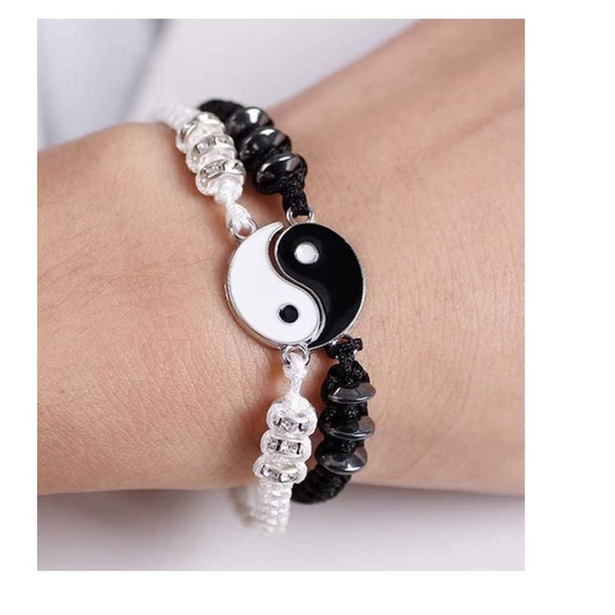 OEM - Pulsera 2 en 1 Ying Yang para parejas amigos Blanco-Dorado Negro