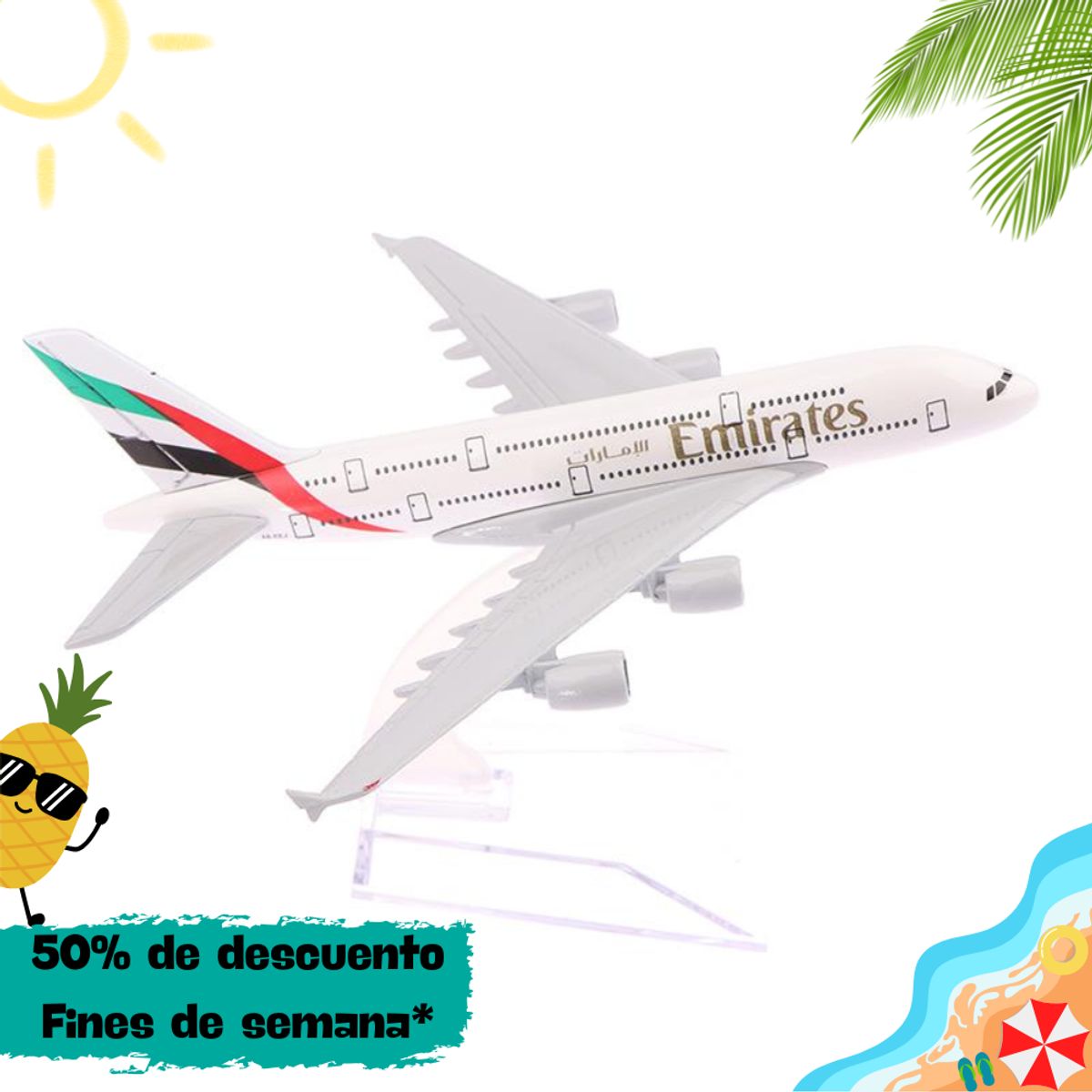 GENERICO - Avión de Metal a escala 15cm AIRBUS A380 EMIRATES