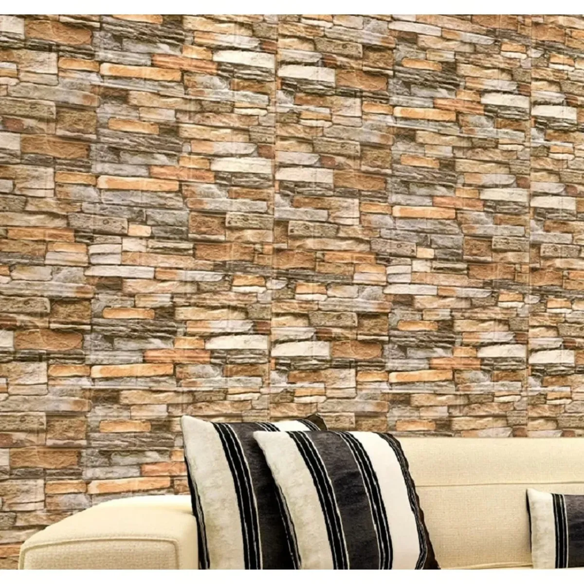 GENERICO - PAPEL TAPIZ MARRON LADRILLO BRILLANTE  3D ADHESIVO SET X 10 UNIDADES