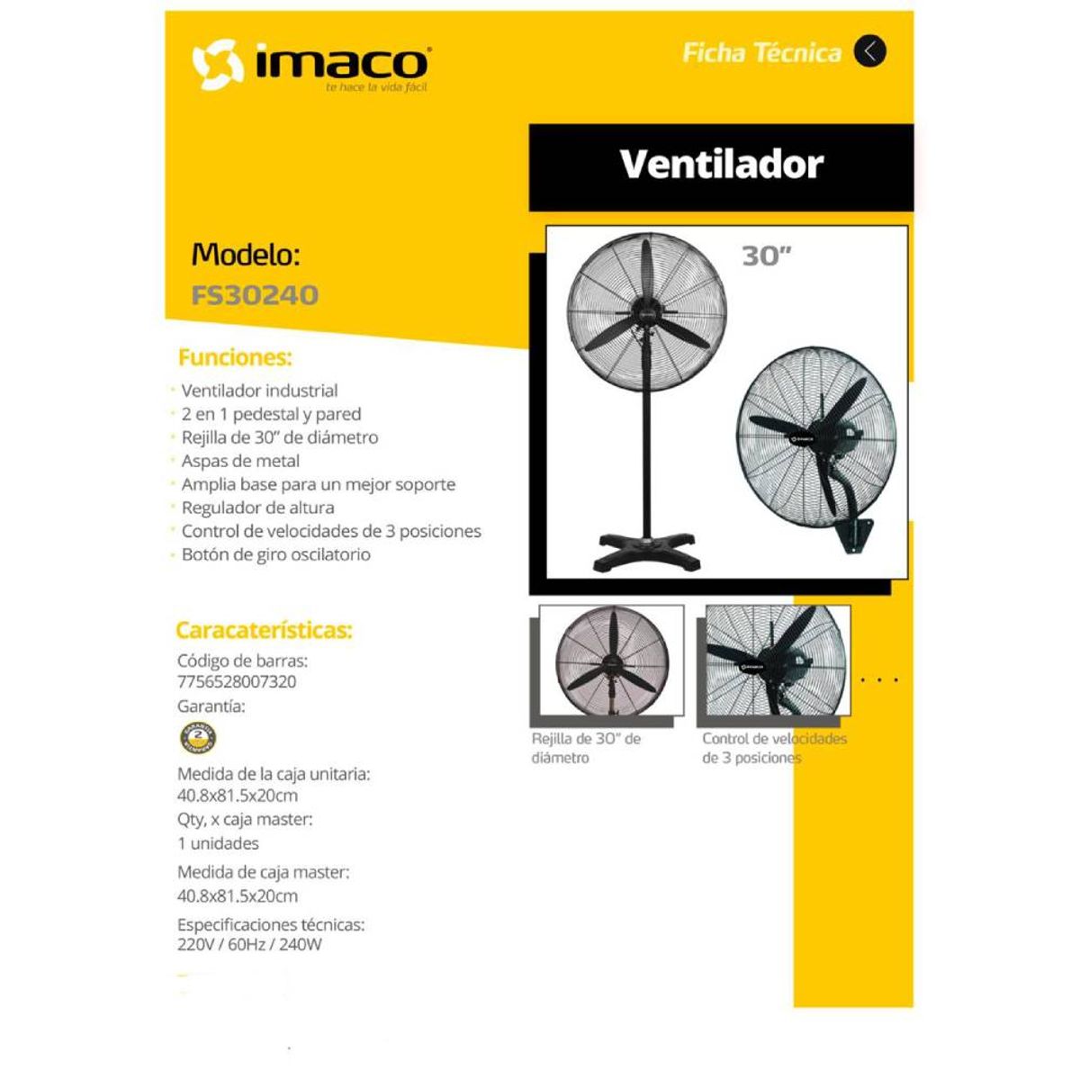 IMACO - Ventilador de Pedestal 26 Imaco Semi Industrial FS2623E