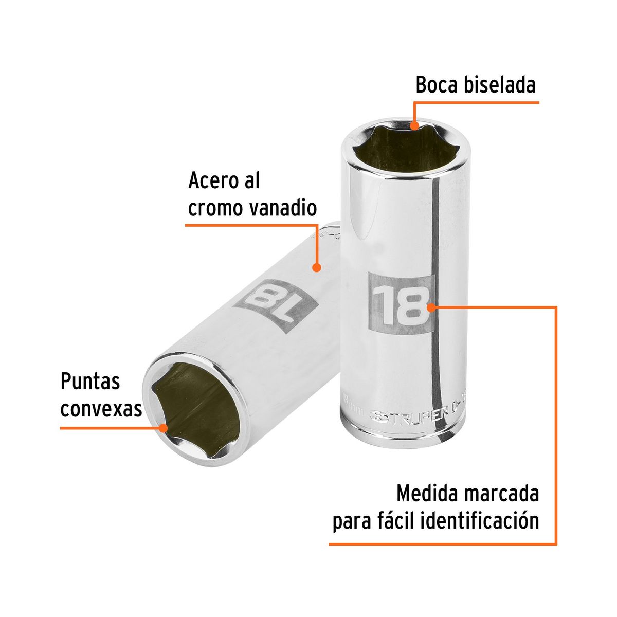 TRUPER - Dado 18mm Hexagonal Tubular Encastre de 3/8" 13778 Truper