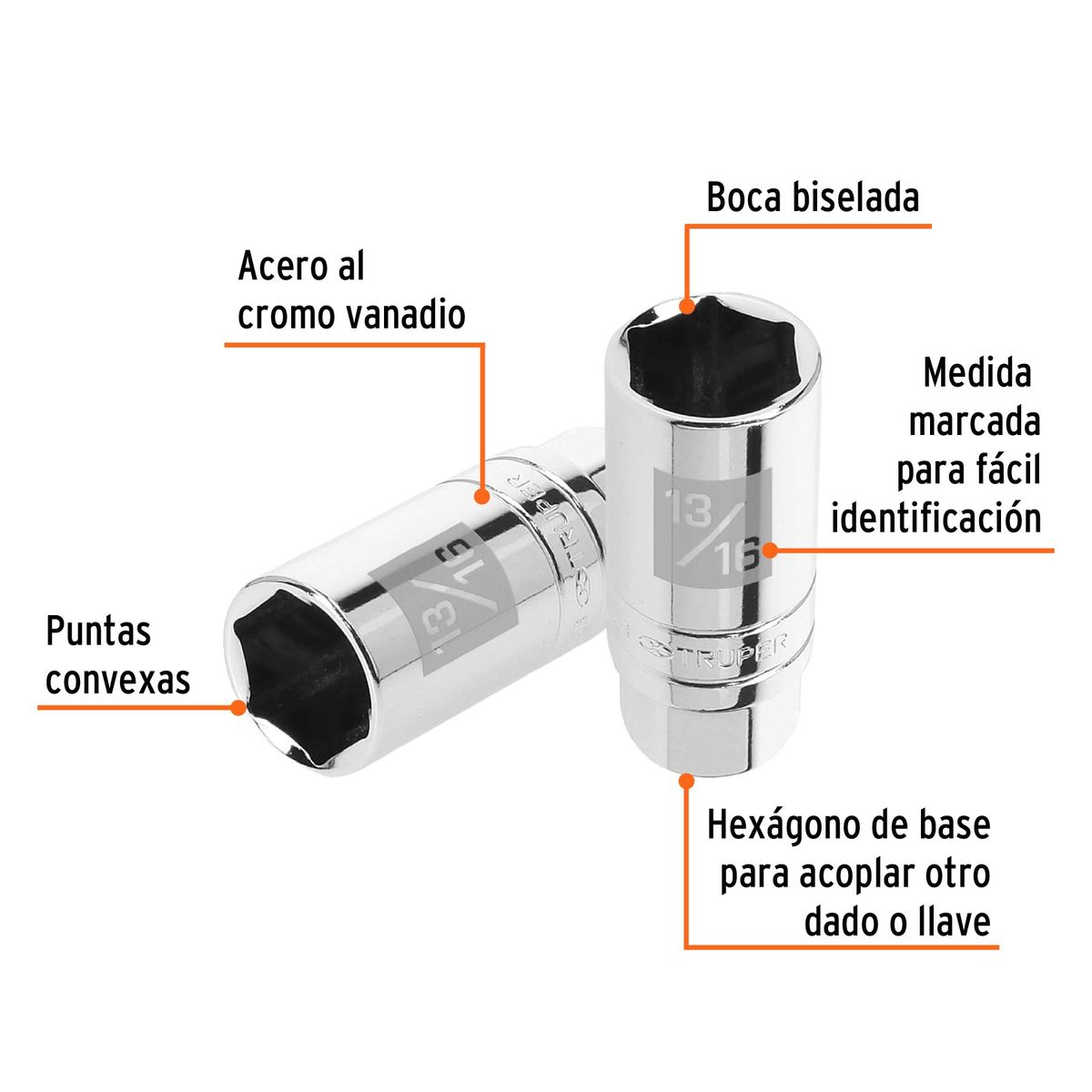 TRUPER - Dado 13/16" Bujía Hexagonal Tubular Encastre de 3/8" 13657 Truper
