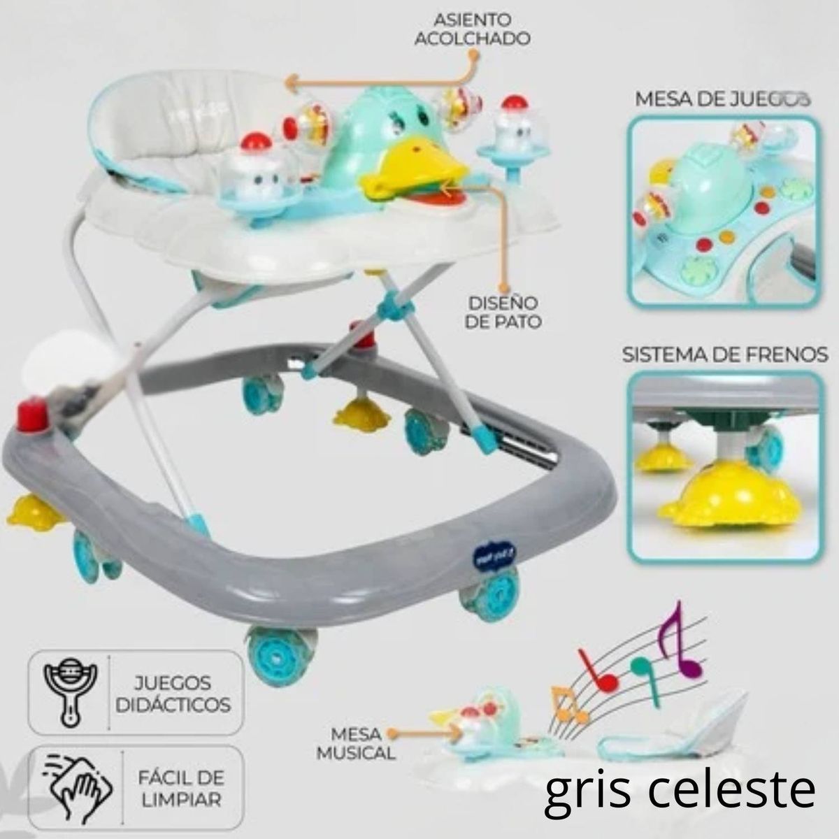 GENERICO - Andador Pato para bebe de 6 meses Gris, Celeste