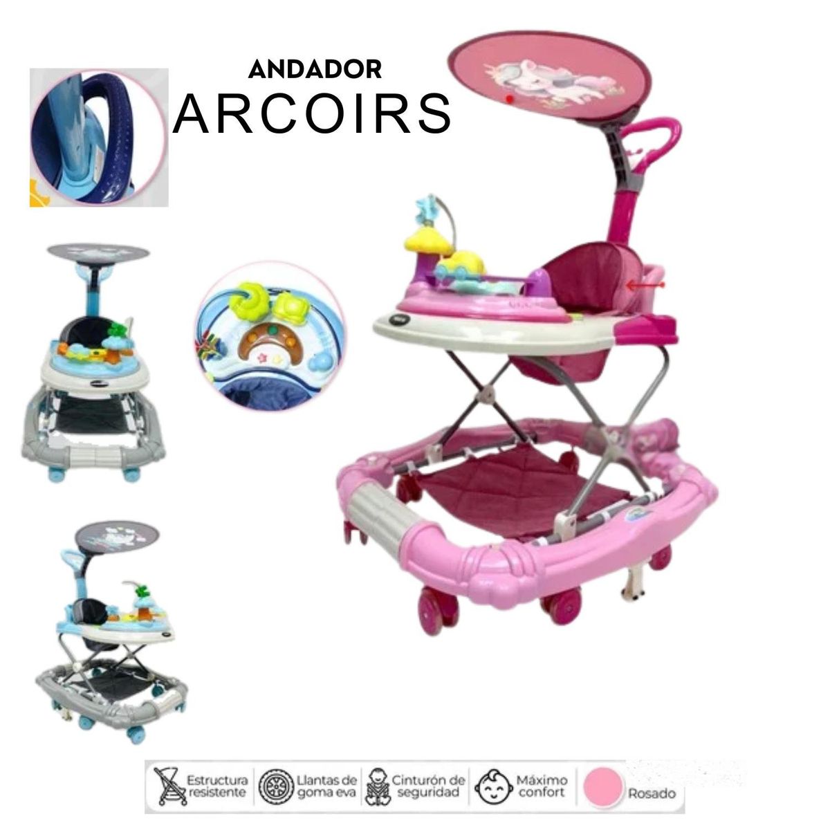 GENERICO - andador arcoíris  mesa de juegos didácticos rosado