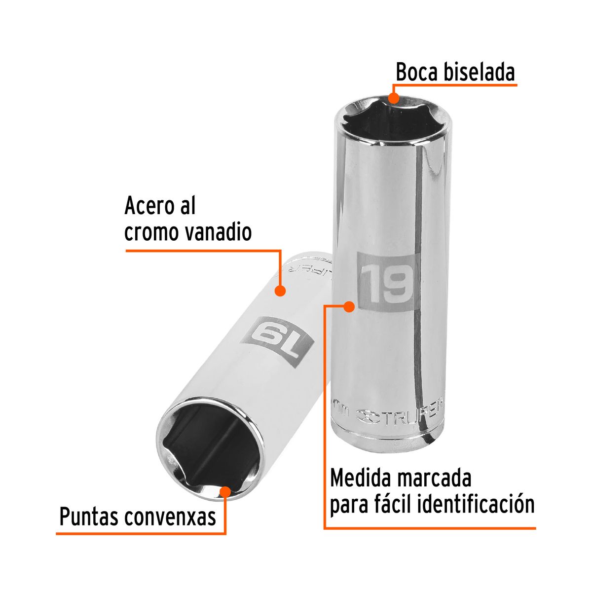 TRUPER - Dado 19mm Hexagonal Tubular Encastre de 1/2" 13359 Truper