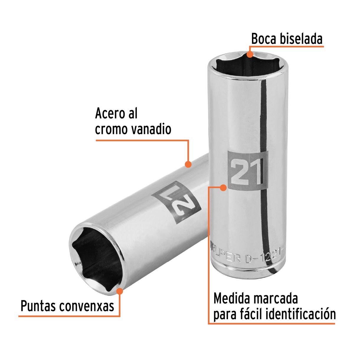 TRUPER - Dado 21mm Hexagonal Tubular Encastre de 1/2" 101009 Truper