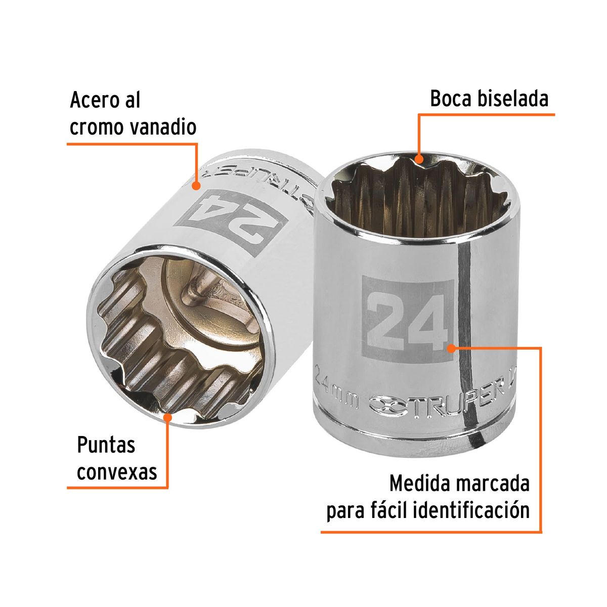 TRUPER - Dado 24mm Poligonal Encastre de 1/2" 13538 Truper