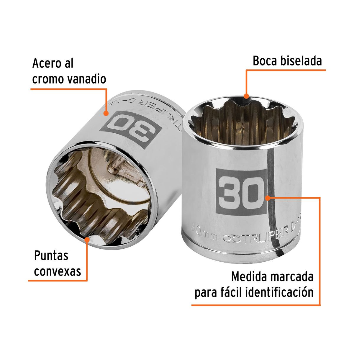 Dado 30mm Poligonal Encastre de 1/2" 13544 Truper, marca Truper - Foto 2