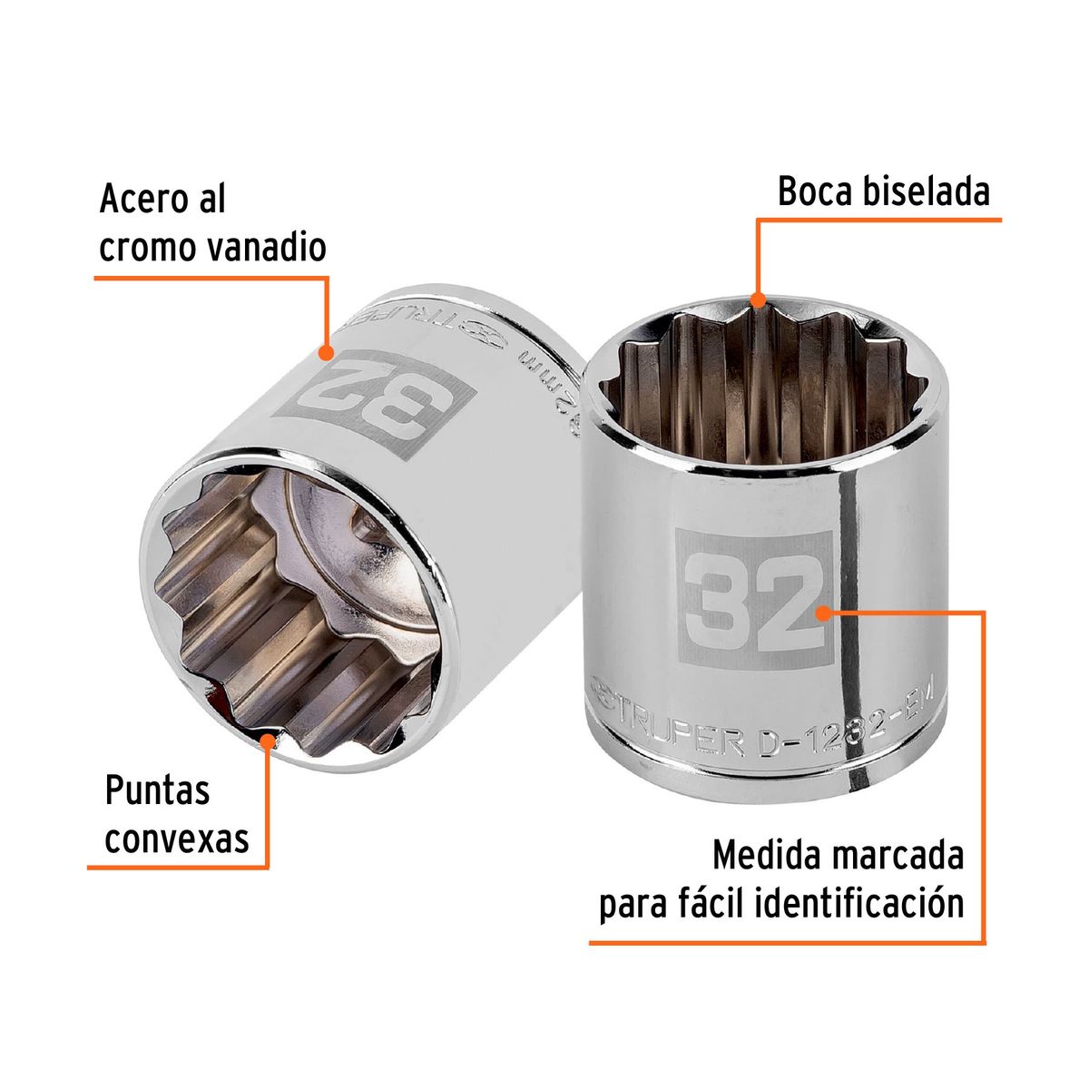 TRUPER - Dado 32mm Poligonal Encastre de 1/2" 13545 Truper