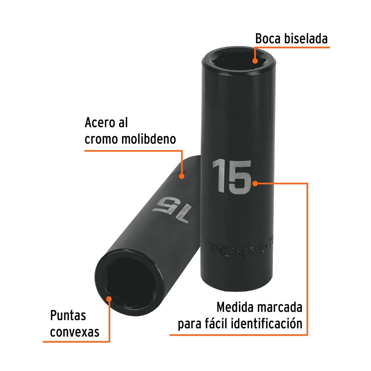 TRUPER - Dado 14mm Impacto Tubular Hexagonal Encastre de 1/2" 12426 Truper