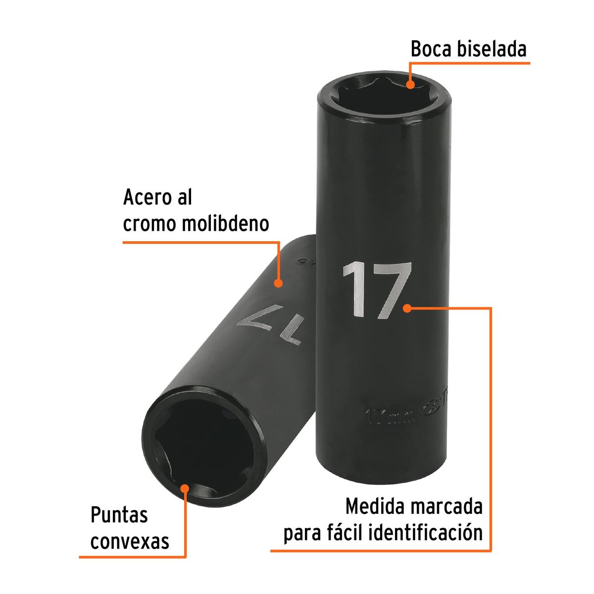 Dado 17mm Impacto Tubular Hexagonal Encastre de 1/2" 12429 Truper, marca TRUPER - Foto 2