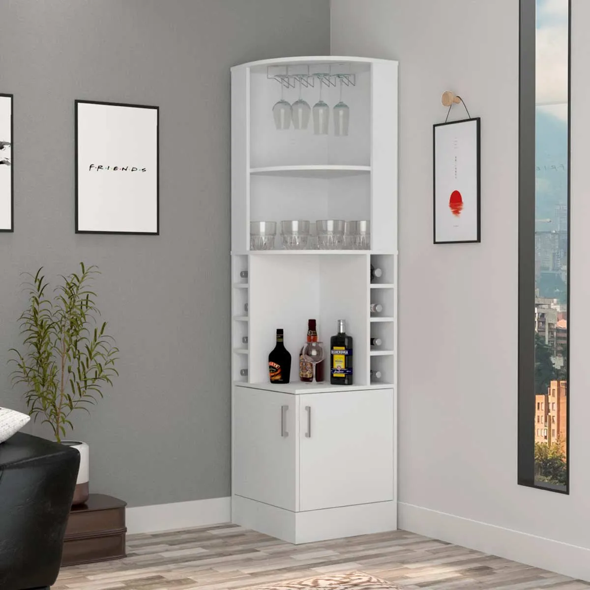 GENERICO - BAR ESQUINERO VELVET  BLANCO    - ENVÍO ARMADO Y MELAMINA 18mm