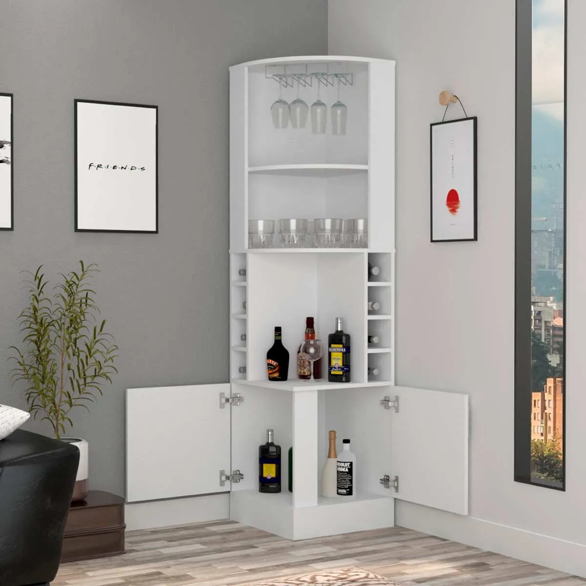 GENERICO - BAR ESQUINERO VELVET  BLANCO    - ENVÍO ARMADO Y MELAMINA 18mm