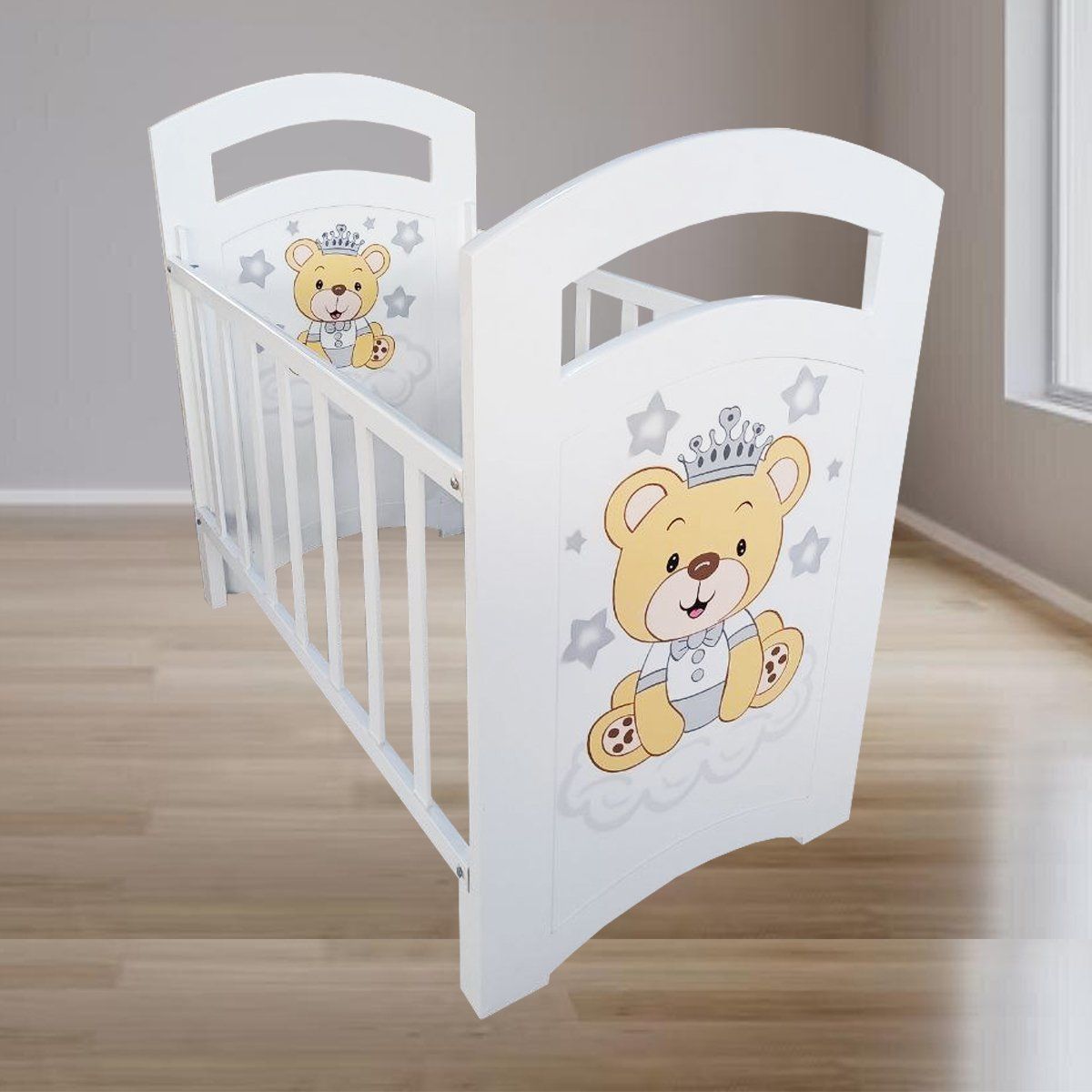 GENERICO - cuna para bebe blanca niño osito rey 140m x 080m