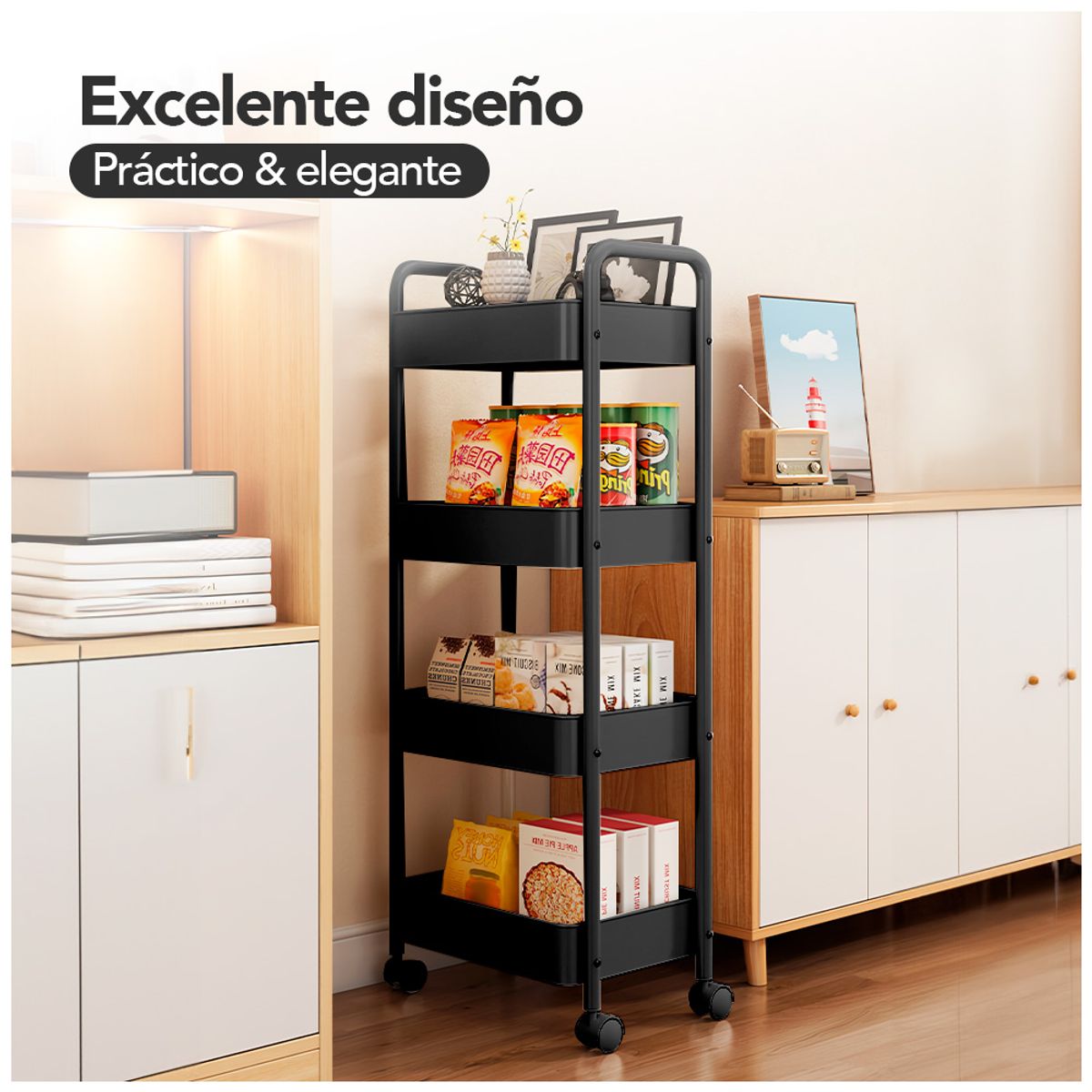 SASHIJA - Carrito Organizador 4 Niveles con Ruedas para Baño Cocina NG JY8