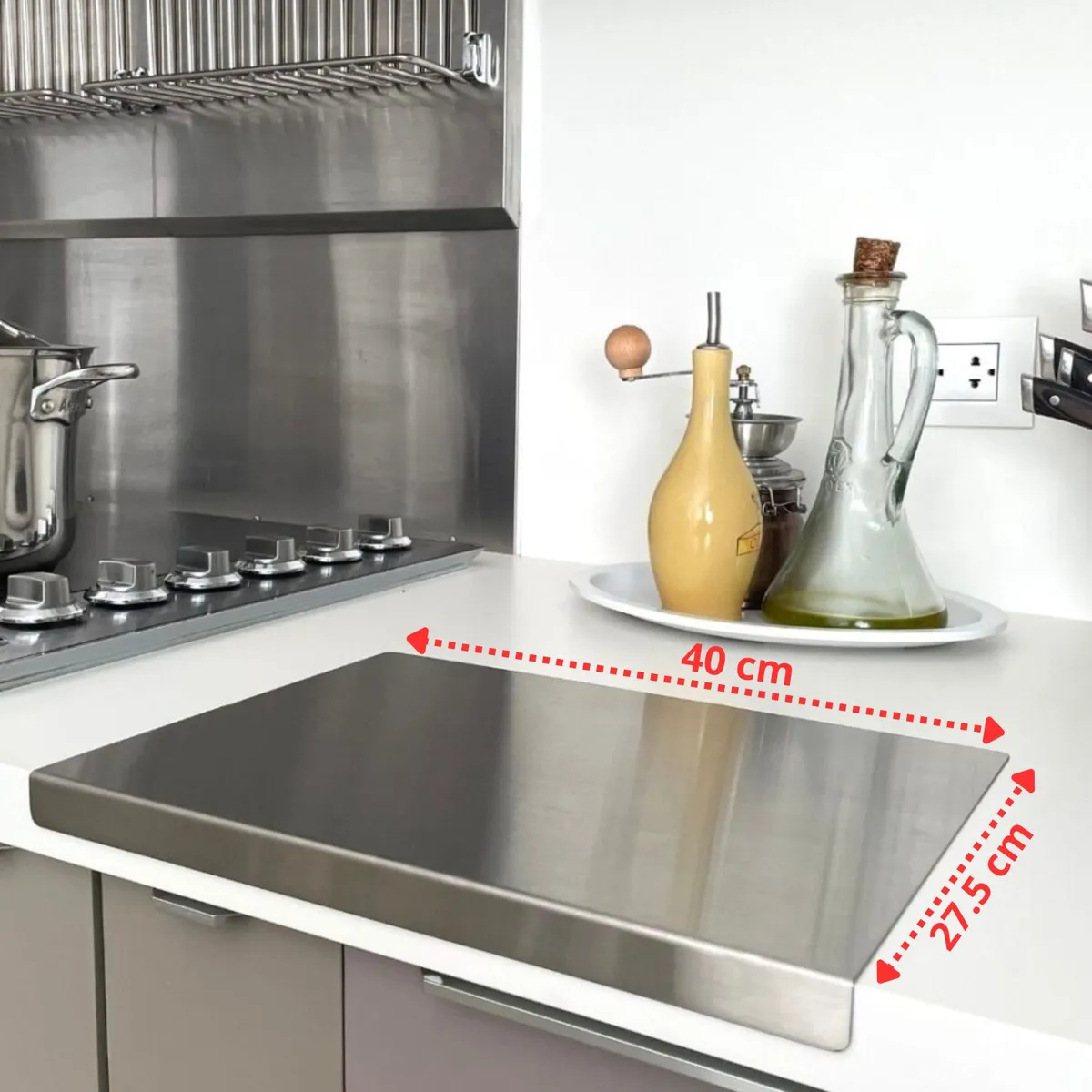 GENERICO - Tabla de picar en acero inoxidable 40 cm x 27.5 cm x 2.5 cm