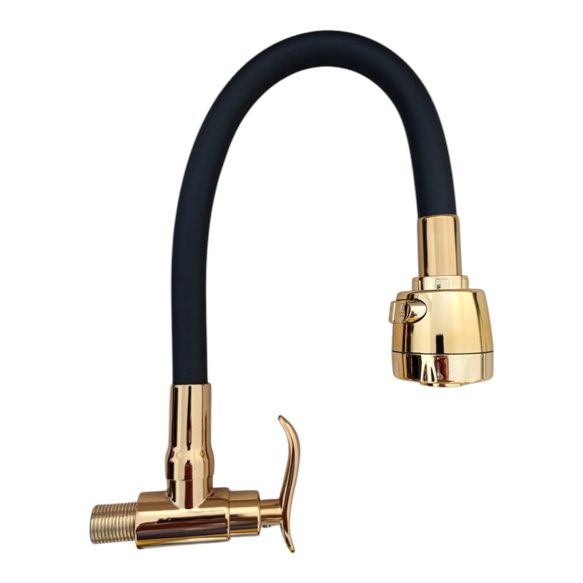 GENERICO - Grifo de Cocina Alto Pared Dorado y Negro Caño Flexible Monomando