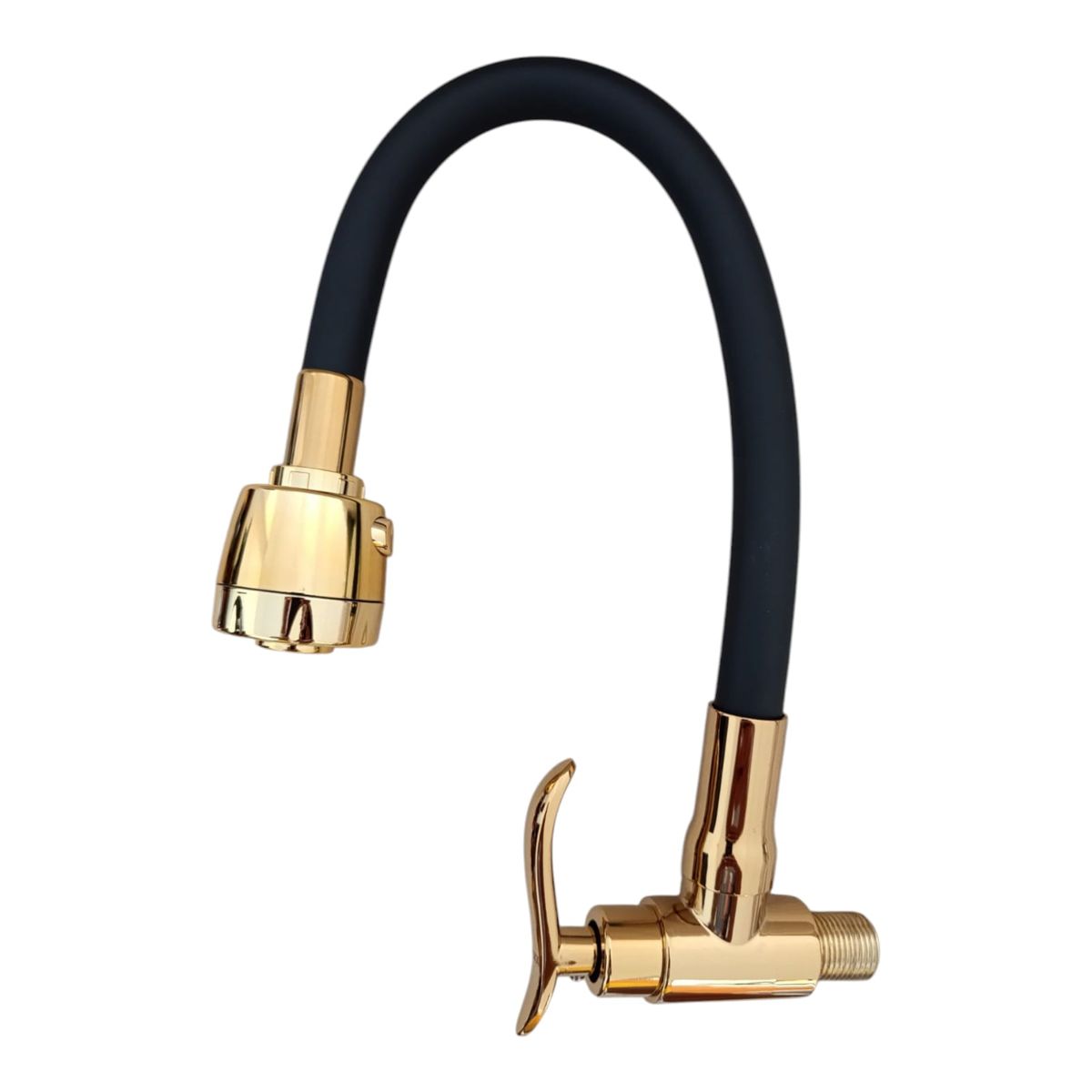 GENERICO - Grifo de Cocina Alto Pared Dorado y Negro Caño Flexible Monomando