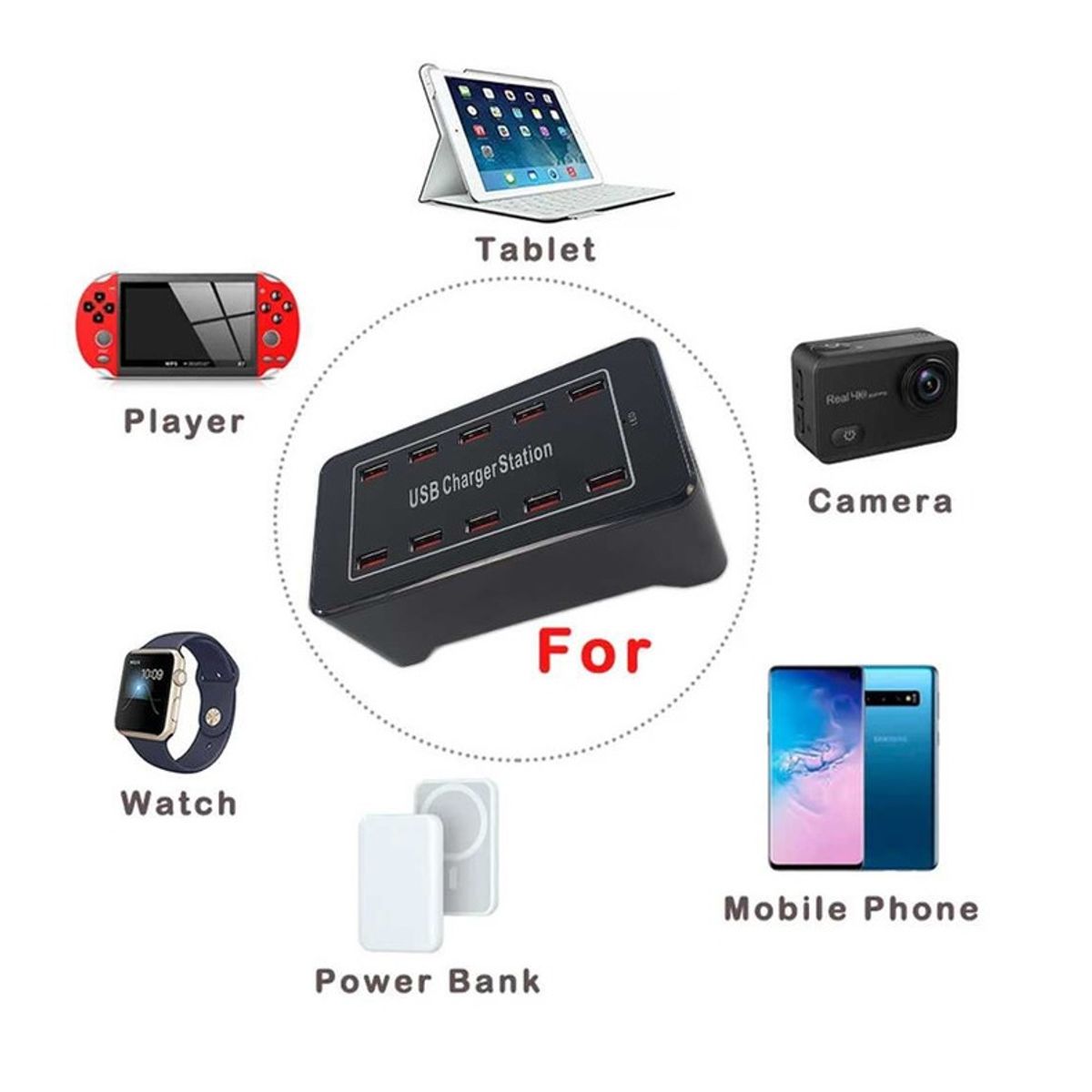 GENERICO - Cargador Multipuertos 15 puertos USB  100Watts 2.5A