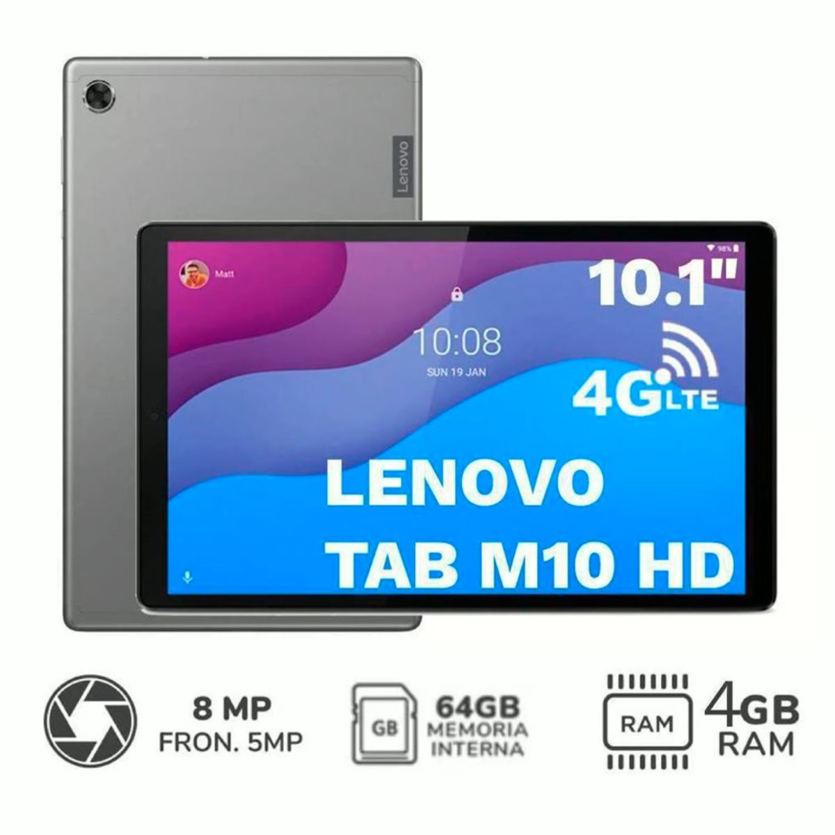 LENOVO - Tablet Lenovo 10 TAB M10 TB-X306X 4G LTE 4GB 64GB Platinium Grey