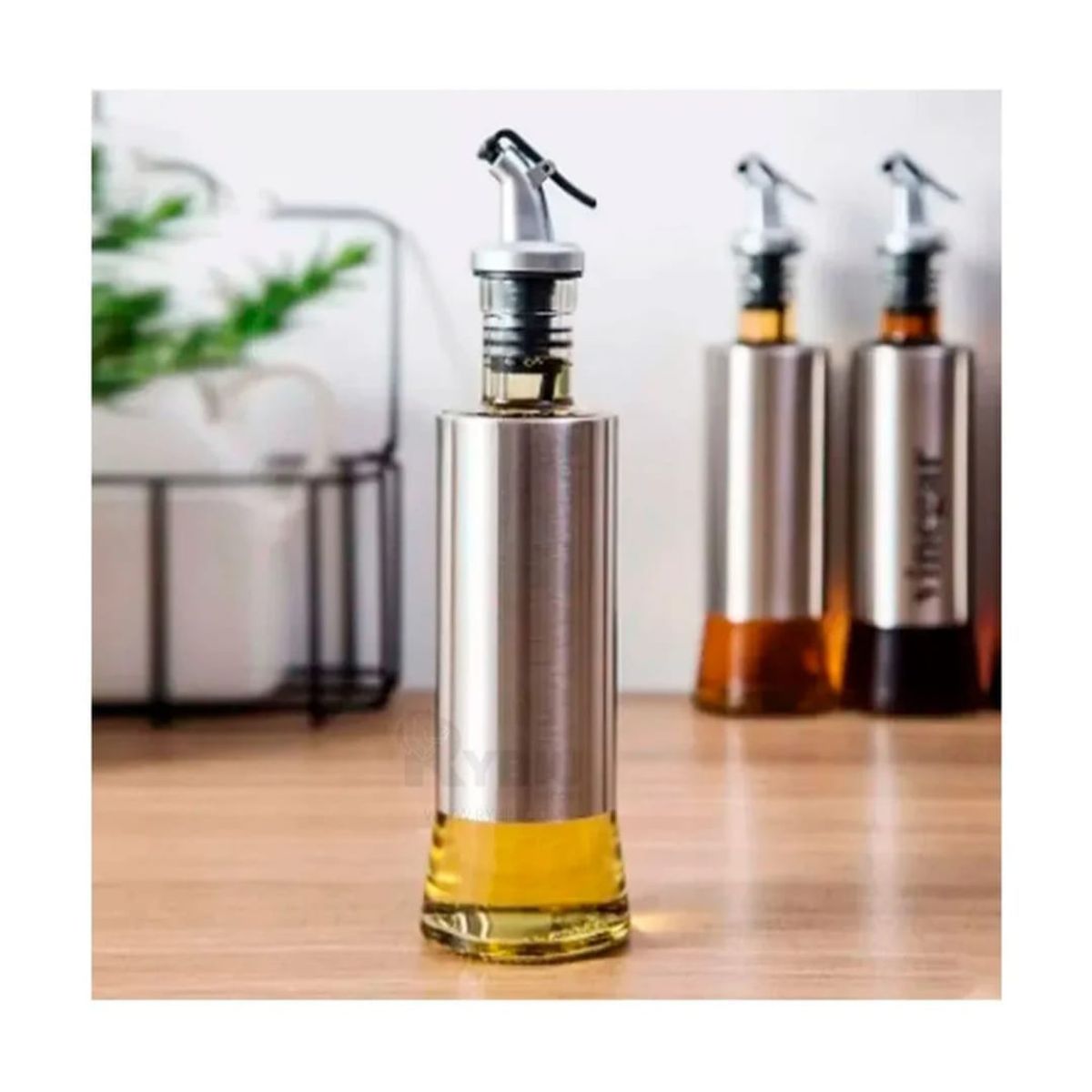 GENERICO - Dispensador de Aceite y Vinagre de Vidrio y Acero Inoxidable 300cc