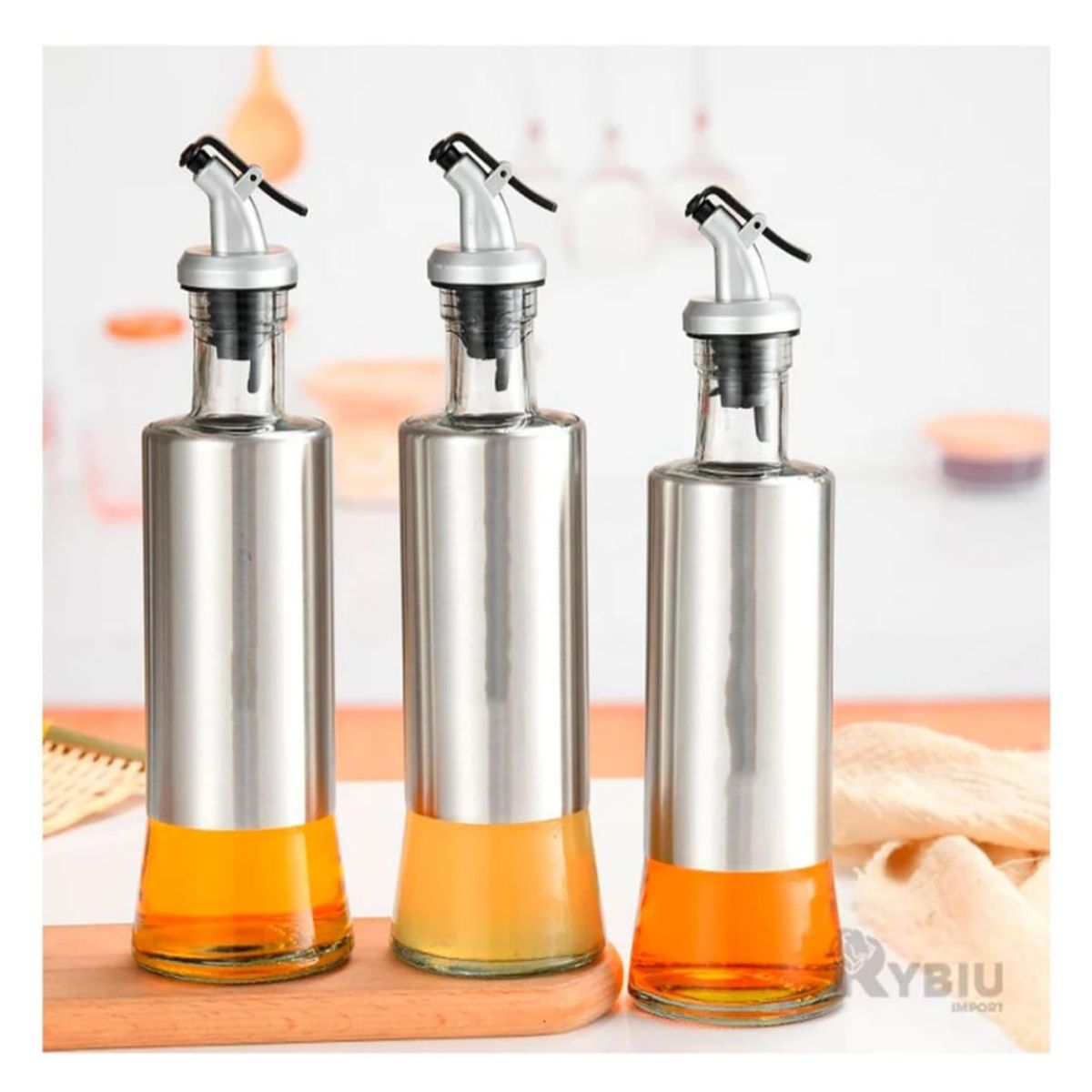 GENERICO - Dispensador de Aceite y Vinagre de Vidrio y Acero Inoxidable 300cc