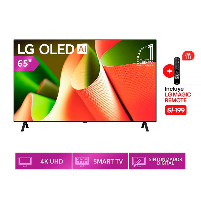LG - Televisor LG 65 Smart TV OLED 4K Ultra HD Thinq AI OLED65B4PSA + Control Inteligente MAGIC