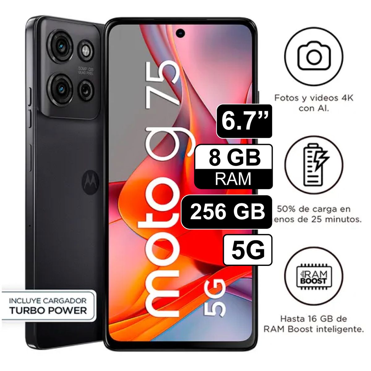 MOTOROLA - Celular Libre Motorola Moto G75 6,7 Pulg 256GB 8GB RAM Gris