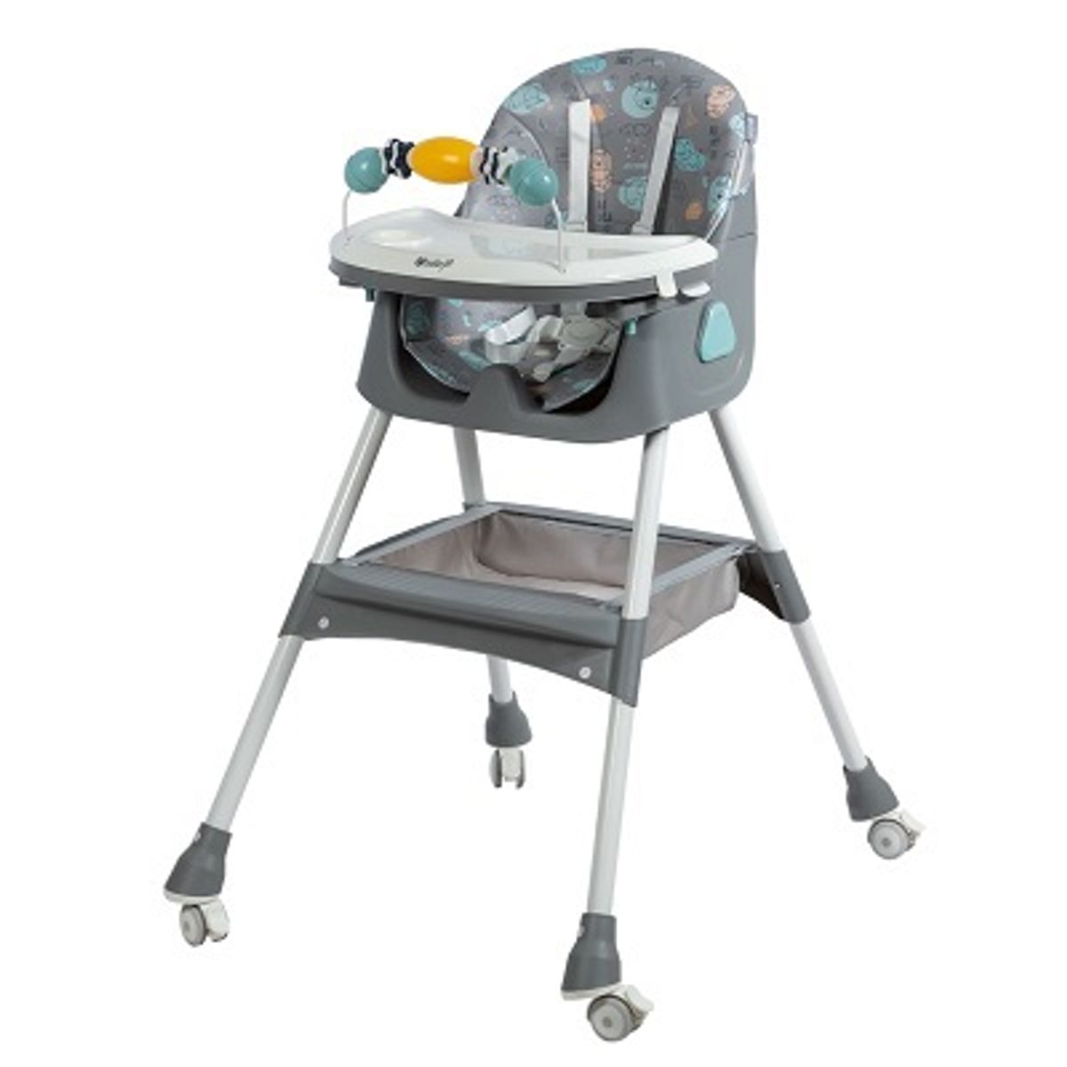 EBABY - SILLA DE COMER PLEGABLE DOBLE BANDEJA LULU GRIS + OBSEQUIO PLATO PARA NIÑO Y 1 BOLSA DE LEGOS