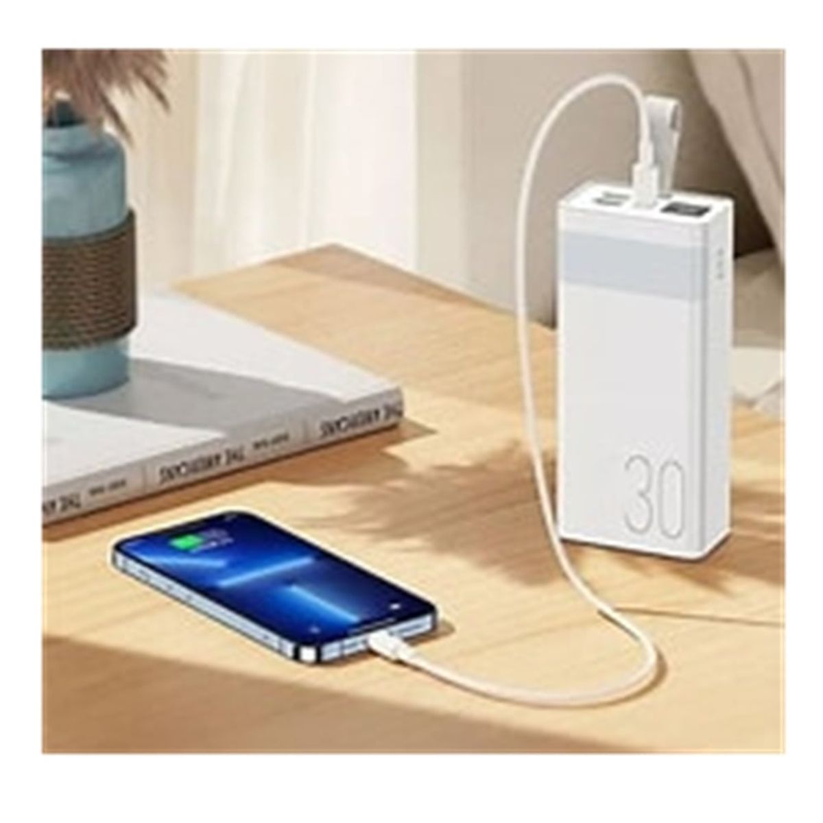 REMAX - CARGADOR PORTÁTIL LUZ LED 30000mAh PD20W+QC225W BLANCO