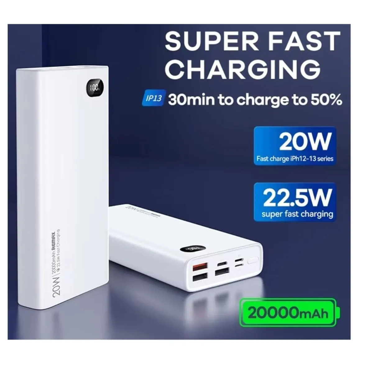 REMAX - CARGADOR PORTÁTIL REMAX 20000mAh PD20W+QC225W AZUL